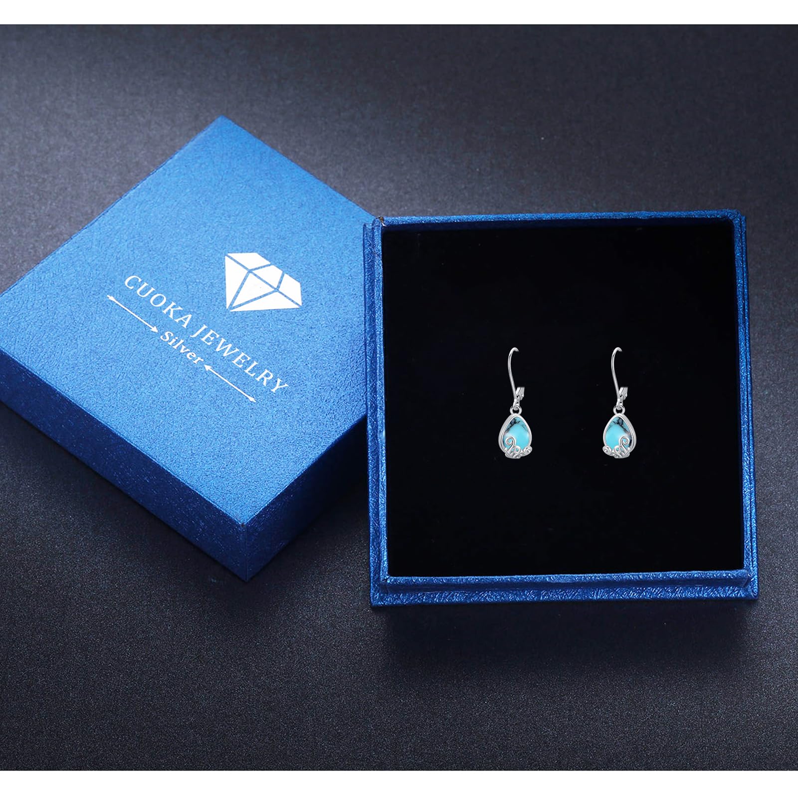 925 Sterling Silver Moonstone Drop Dangle Earrings for Women - Turquoise Square Huggie Hoop Earrings, Handmade Jewelry Gift for Her | Perfect for Weddings, Parties & Everyday Wear