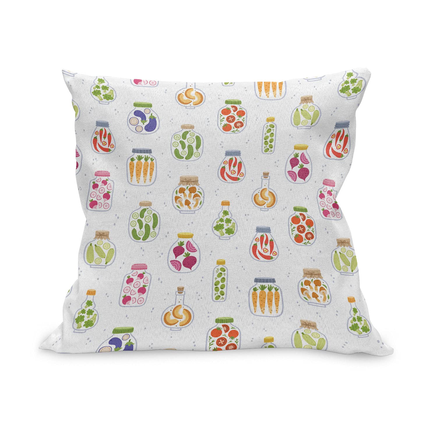 Ambesonne Decorative Kitchen Throw Pillow Cover 20x20 Inches - Vintage Harvest Vegetables Design with Eggplants, Carrots, Beets & Olives in Jars - Multicolor Square Accent Cushion Case for Farmhouse, Country Kitchen Decor