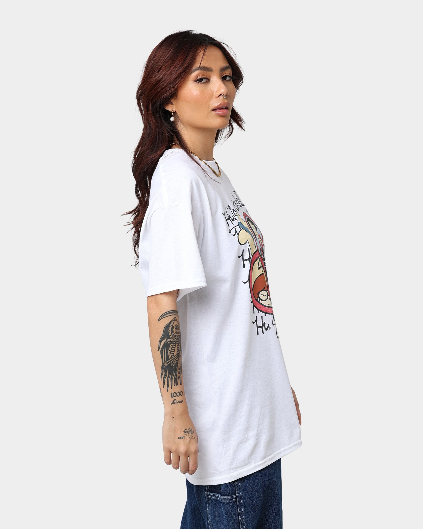 American Thrift X Daria Go To Hell Graphic T-Shirt - White Cotton Tee for Women | Casual Streetwear, Retro 90s Style, Pop Culture Fashion