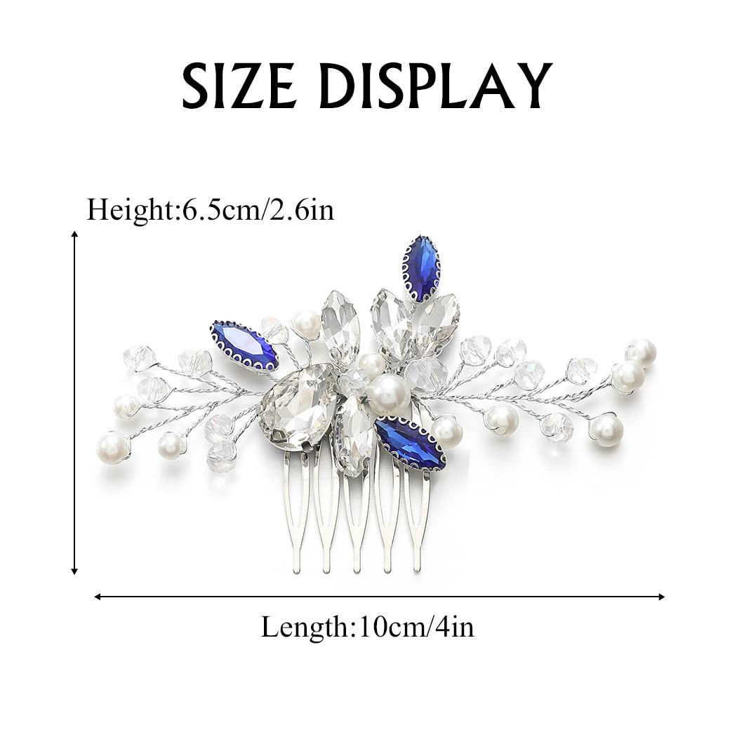 Blue Rhinestone Wedding Hair Comb - Silver Bridal Hair Accessories for Women | Elegant Decorative Hairpiece for Brides, Prom, Formal Events & Special Occasions (Style 3)