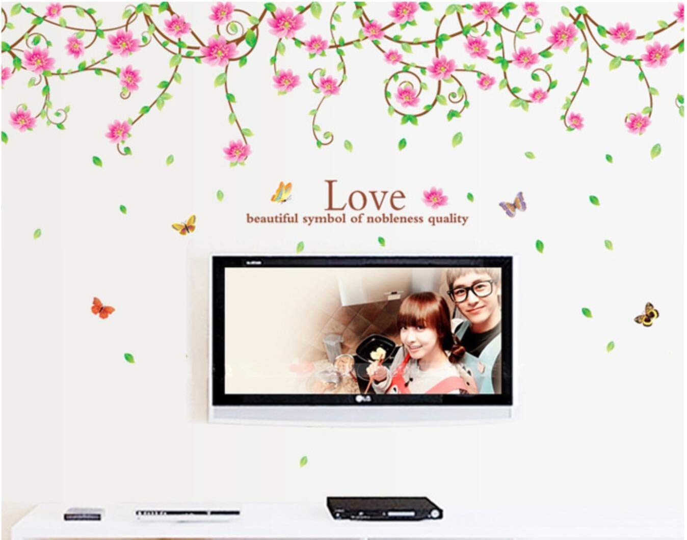 Kamay's PVC Art Decoration - Removable Pink Roses Romantic Flower Rattan Style Wall Decals for Wedding, Home, Restaurant & Bedroom Decor | Perfect for Living Room, Sofa & TV Background (FAY9150A)