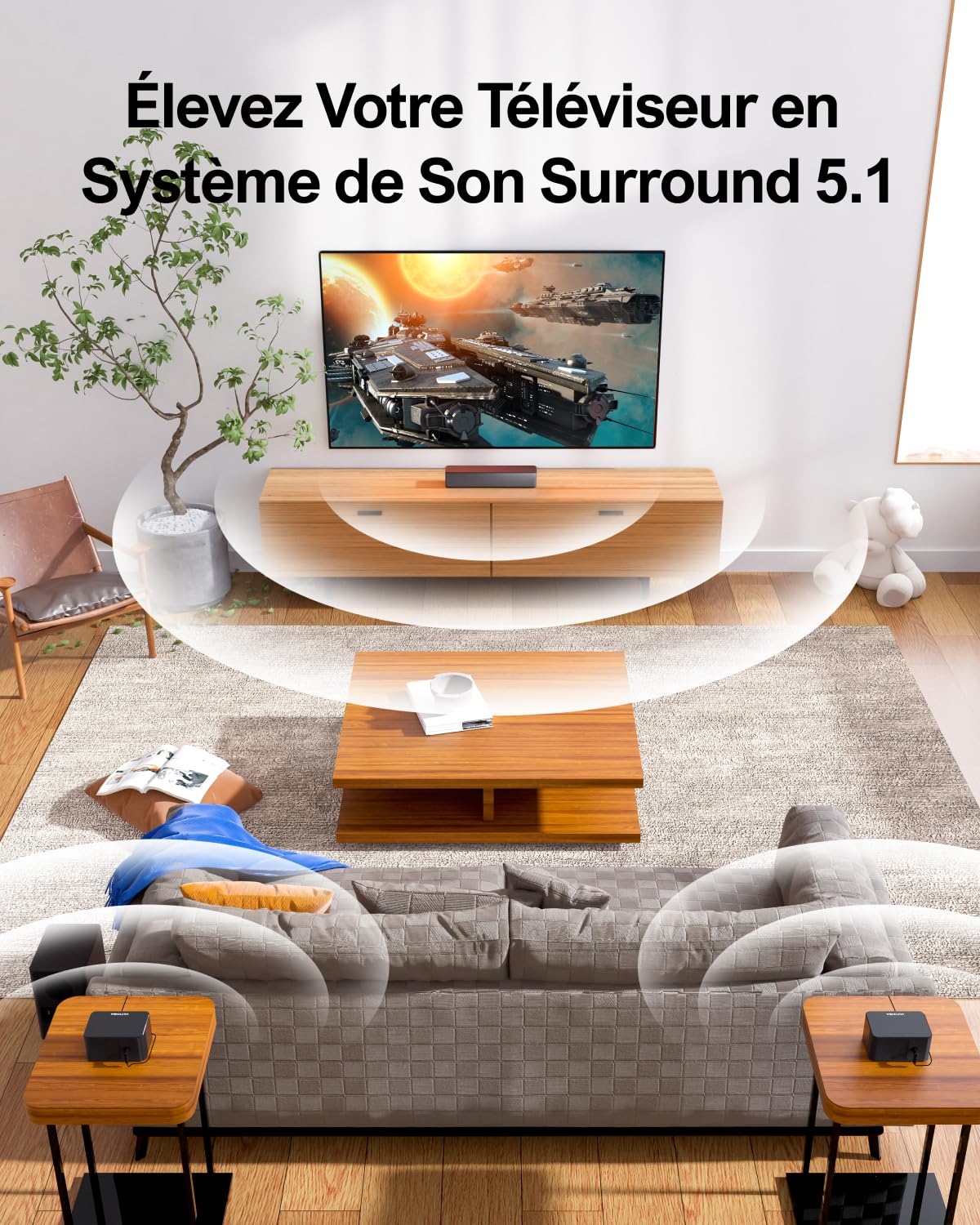 ULTIMEA 5.1 Surround Sound Bar with Wireless Subwoofer & Rear Speakers - 3D Virtual Surround Sound System for TV, Adjustable Bass, Home Theater Experience | Perfect for Movies, Gaming & Music Streaming