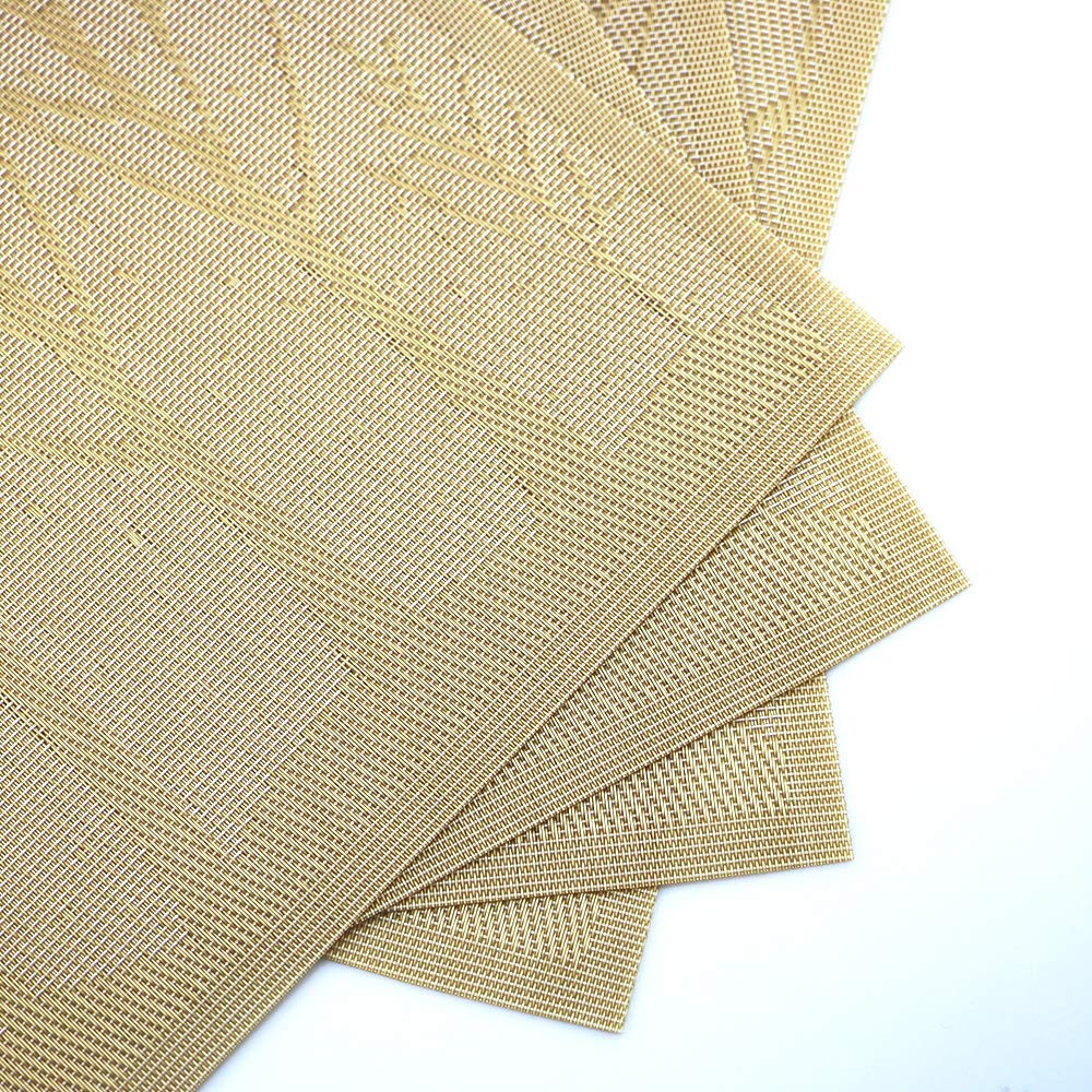Gugrida Set of 6 PVC Washable Woven Vinyl Placemats - Heat Insulation Table Mats for Dining (18x12 Inch, Gold Tree Design) | Perfect for Everyday Meals, Dinner Parties & Holiday Gatherings