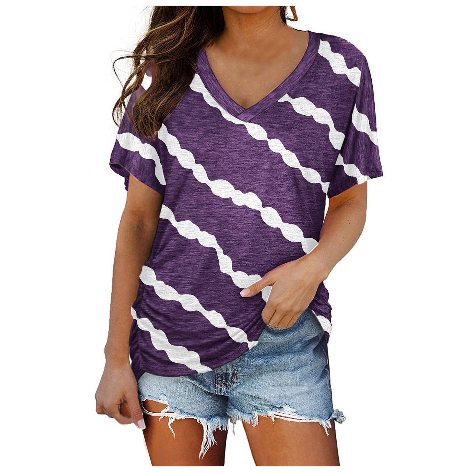 Women's Business Casual Mock Neck Blouse - Half Sleeve Fitted Work Shirt (2-Pack, Purple, Medium) | Perfect for Office Wear, Professional Meetings & Smart Casual Outfits