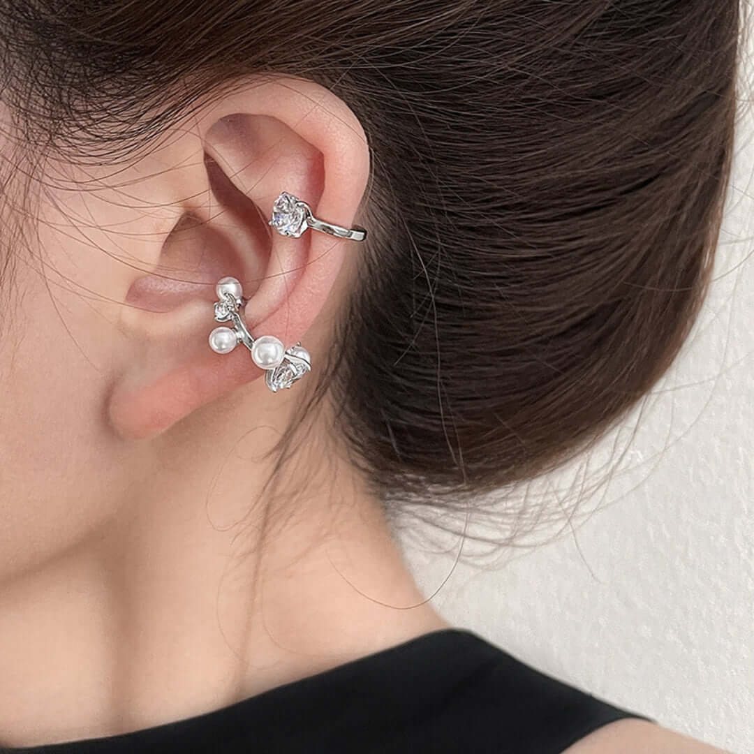 Trendy Pearl Layering Non-Pierced Ear Cuffs Set | L2D12 | Elegant Boho Jewelry for Women, Perfect for Weddings, Parties & Everyday Wear