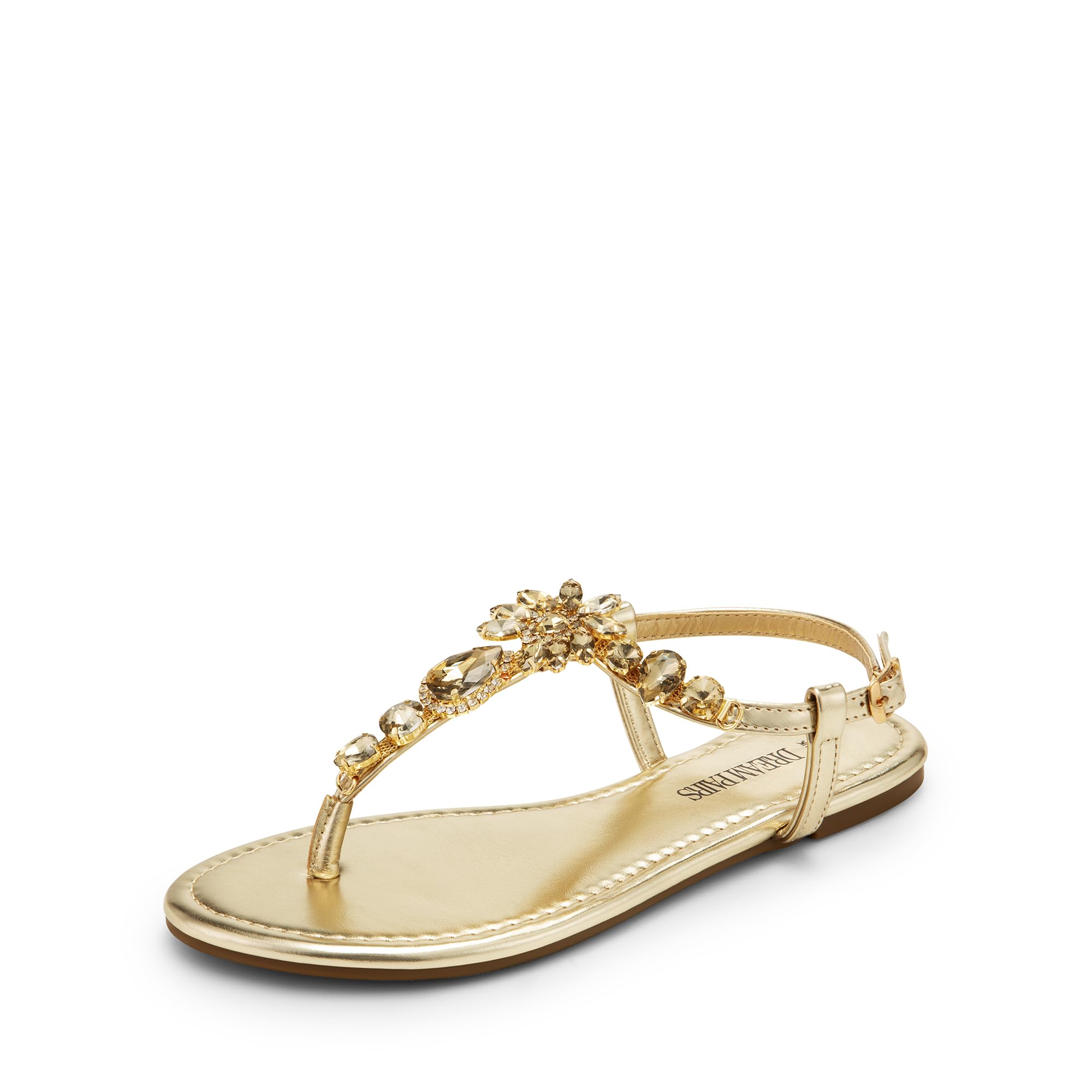 Dream Pairs Women's Rhinestone T-Strap Flat Sandals - Comfortable Summer Dressy Flip Flops for Beach, Pool, and Casual Outings