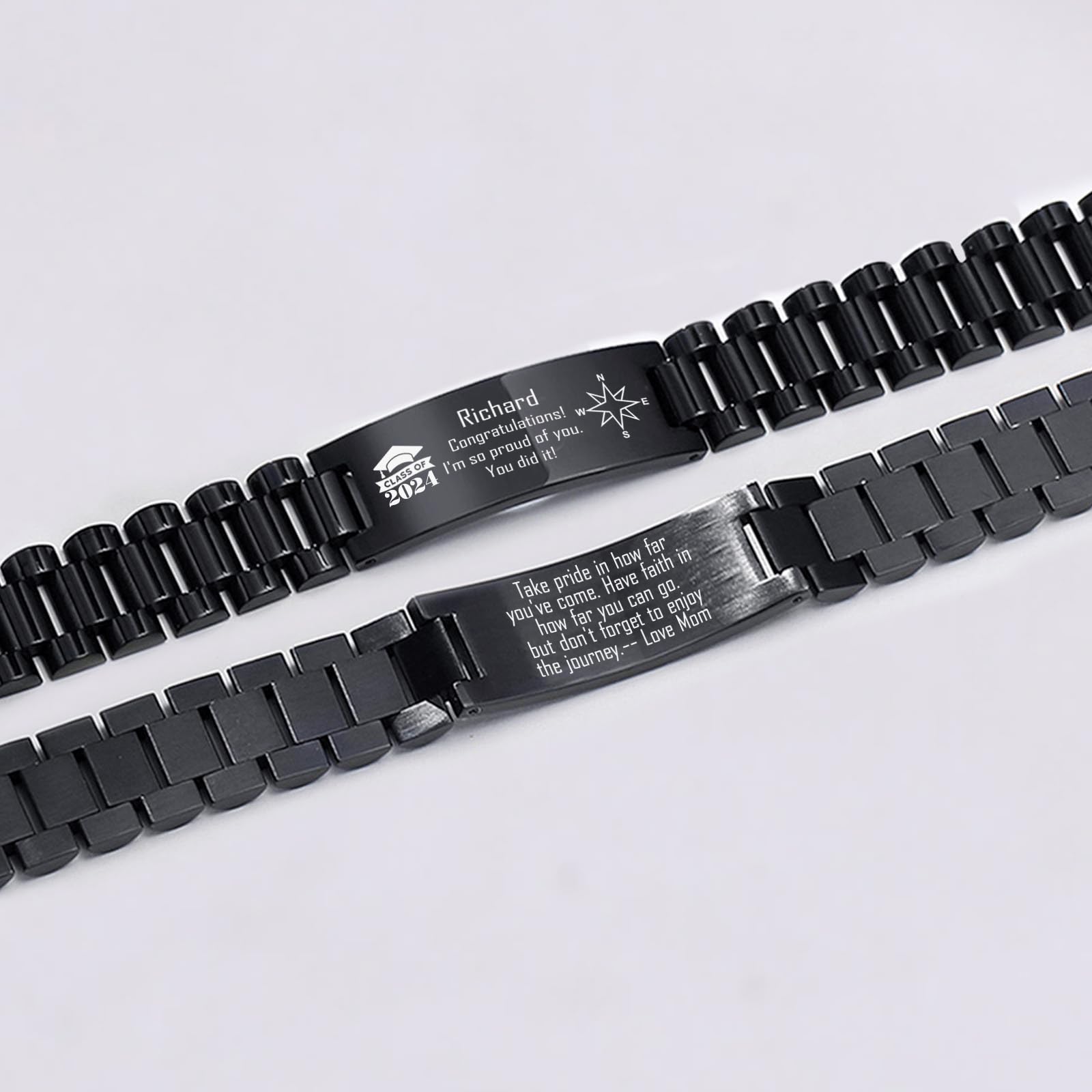 Custom Graduation Bracelet for Men - Personalized Inspirational Stainless Steel Link Bracelet - Class of 2025 College Graduate Gift - Perfect for Commencement Ceremonies & Career Milestones