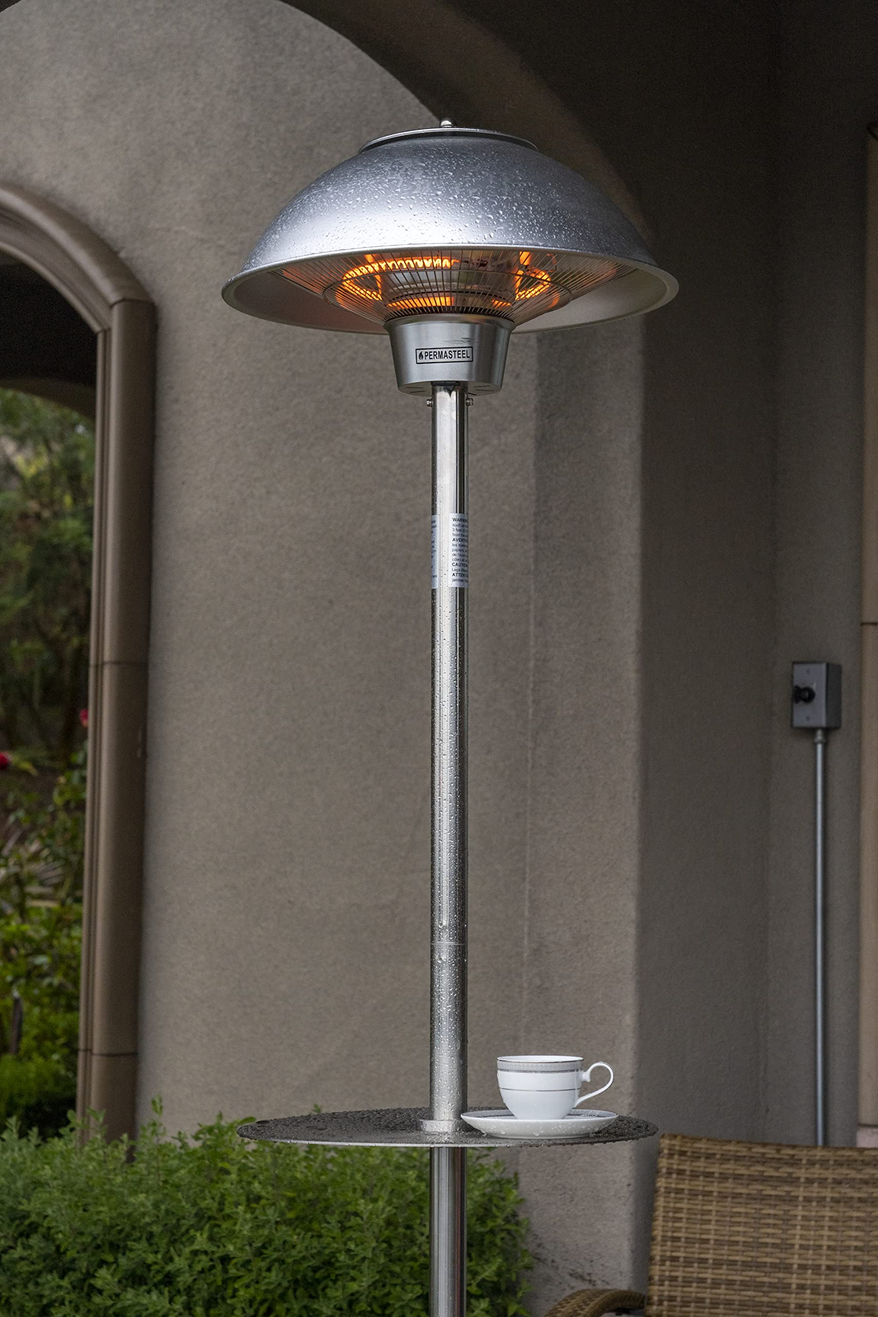 1500W Stainless Steel Electric Patio Heater - Indoor Outdoor Infrared Standing Heater with Table Top | Model PH-90202-SS-AM | Perfect for Backyard, Deck, Restaurant & Patio Warming