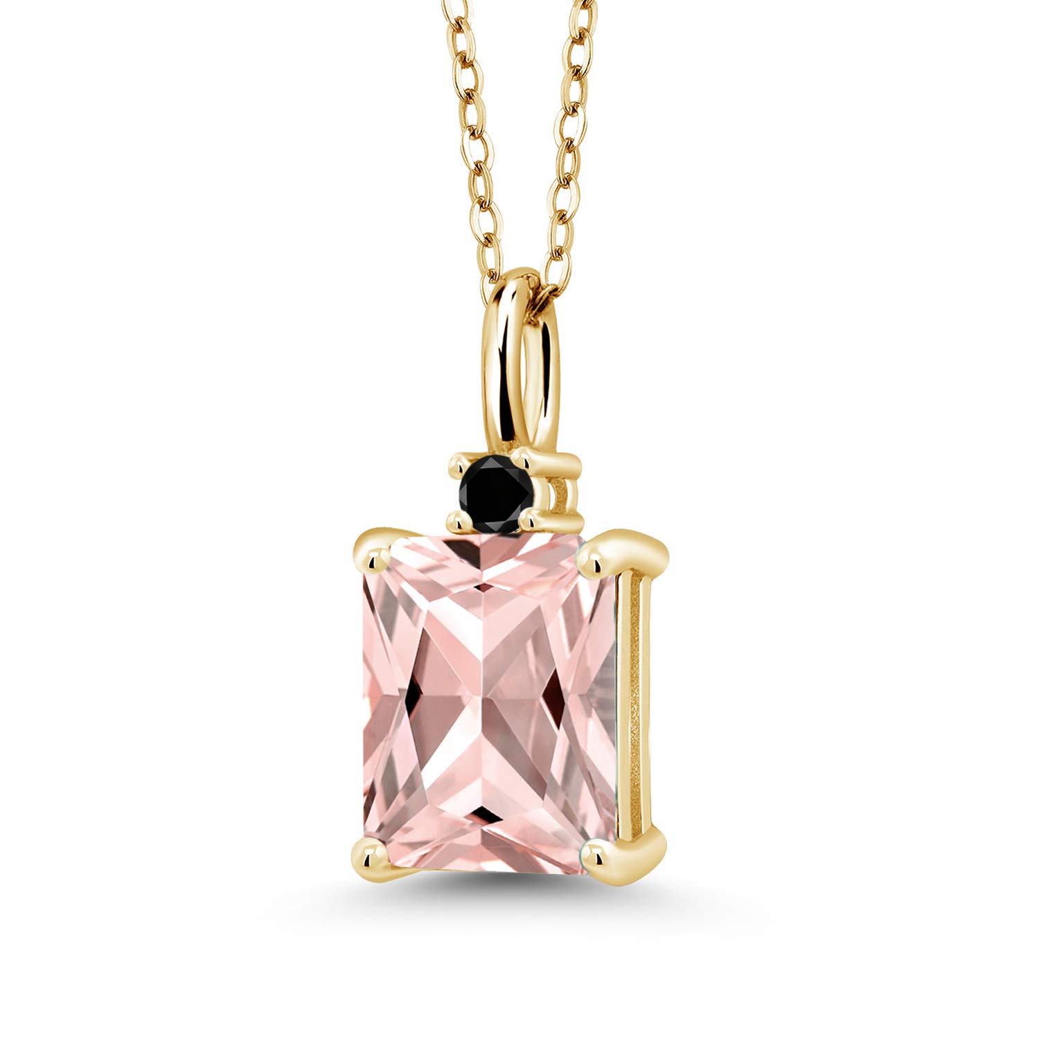 2.03 Ct Peach Simulated Morganite & Black Diamond Pendant in 18K Yellow Gold Plated Silver - Elegant Jewelry Gift for Women, Perfect for Weddings, Anniversaries and Special Occasions