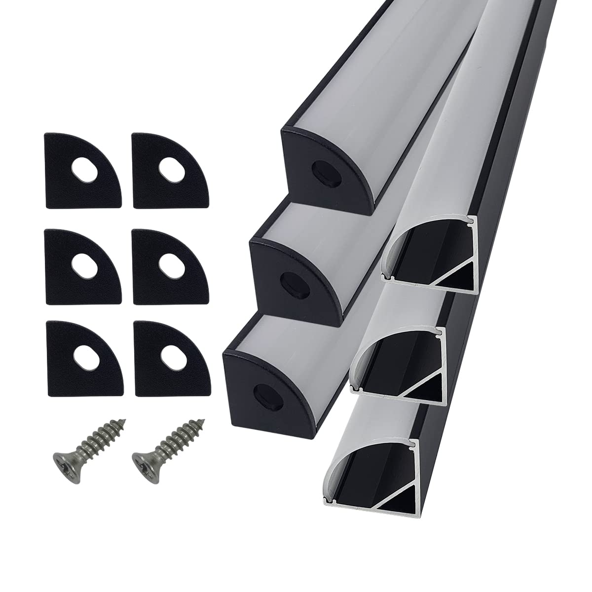 **HAMRVL 6-Pack 30cm/1ft Black Aluminum LED Channel Diffuser with Milky White Cover - V Shape 16x16mm, LED Strip Light Track with Mounting Clips - Perfect for Under Cabinet, Cove, and Accent Lighting**