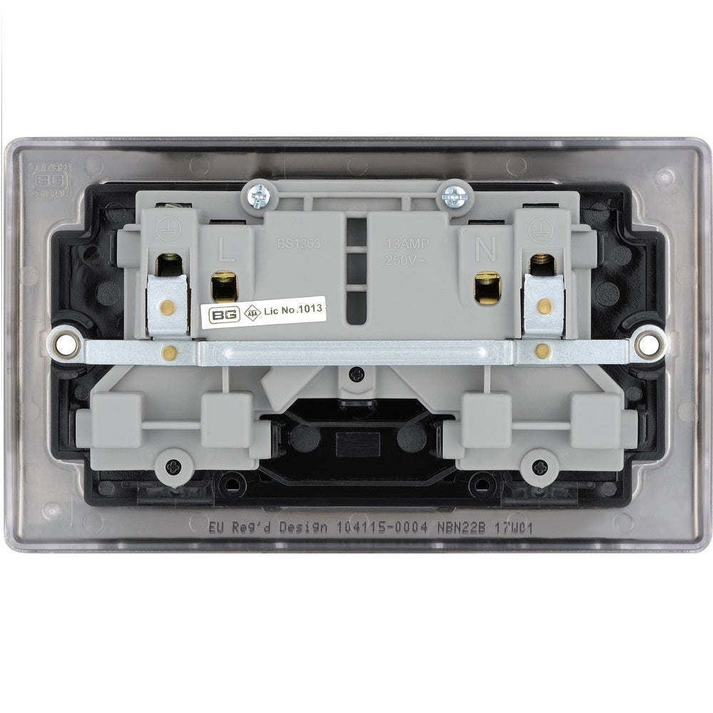 BG Nexus Metal Black Nickel 13A Double Socket NBN22B - Heavy Duty Electrical Outlet for Home, Office & Workshop Use