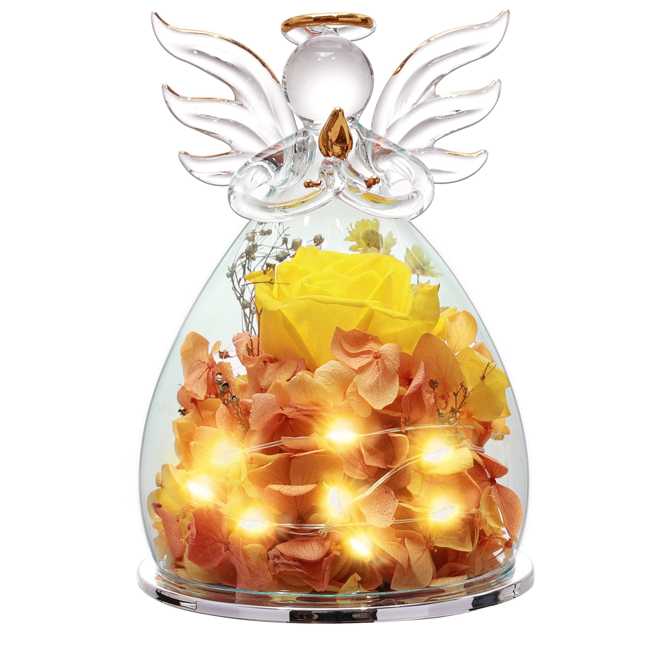 ANLUNOB Preserved Roses in Glass Dome - Eternal Yellow Roses Gift for Women, Birthday, Wedding, Anniversary | Romantic Home Decor, Table Centerpiece, Bridal Shower Gift
