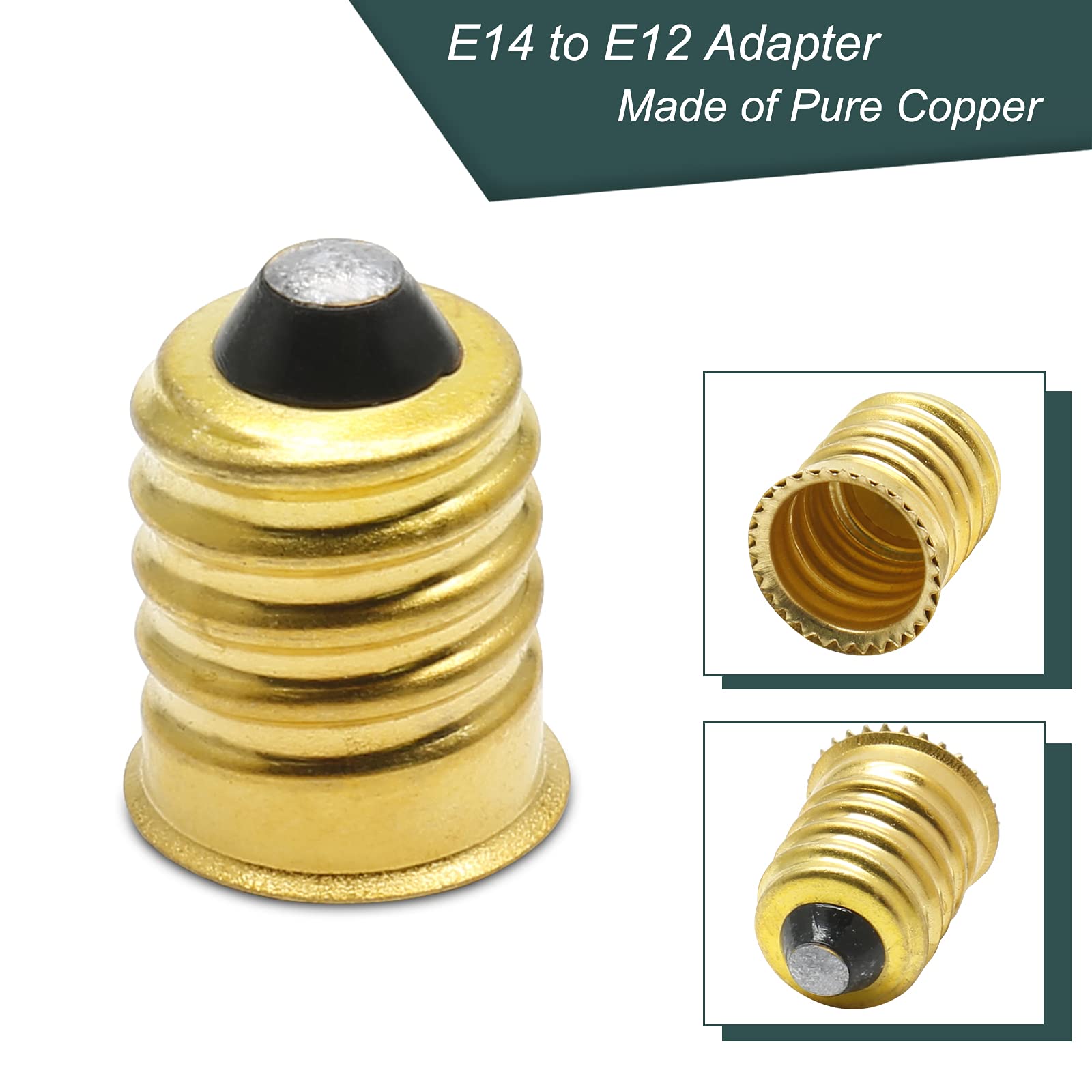 10 Pack E14 to E12 Bulb Adapter Converter - Pure Copper European to Candelabra Light Socket Reducer - Gold Lamp Adapter for Chandeliers, Ceiling Fans & Vintage Lighting Fixtures