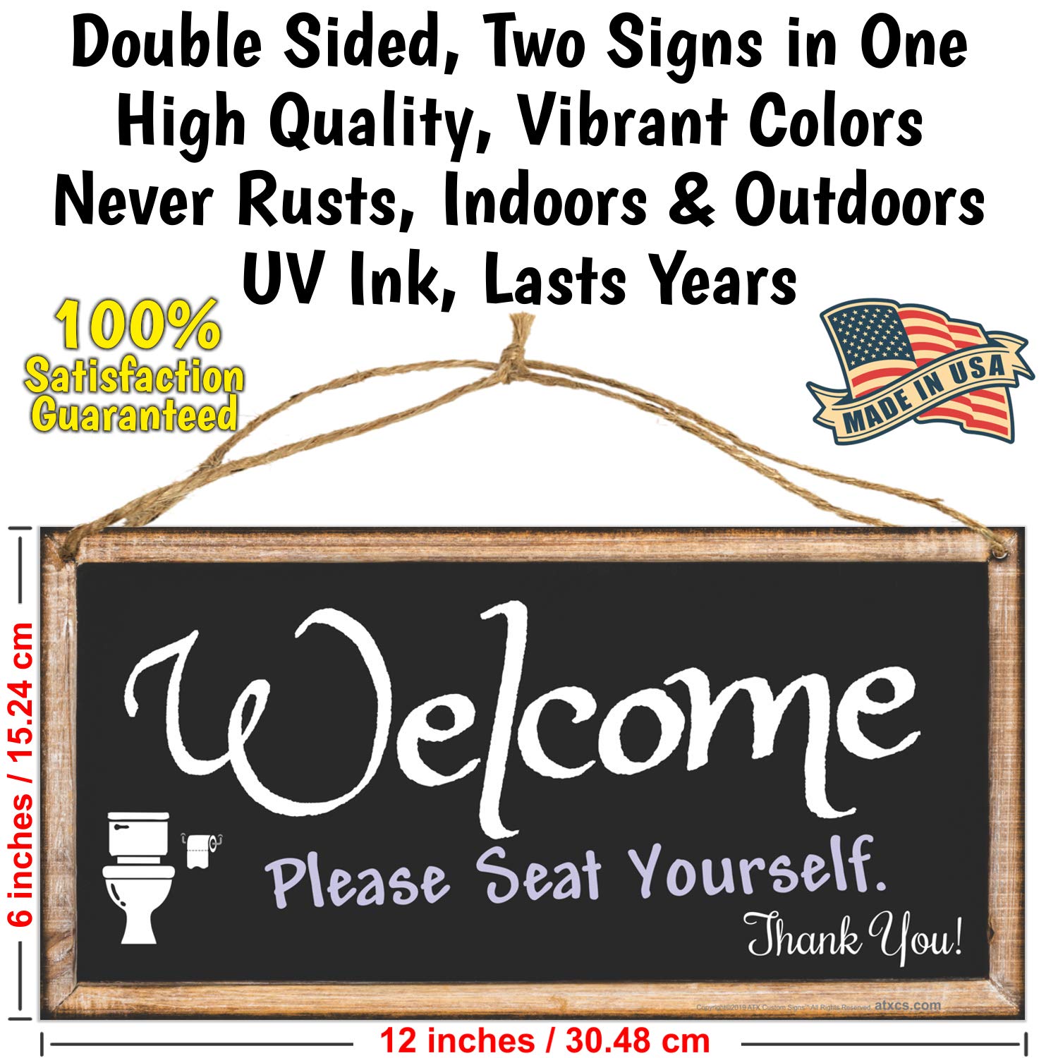 ATX Custom Double Sided Hanging Sign - Welcome Please Seat Yourself Bathroom Decor - Perfect for Restaurants, Cafes & Home Décor