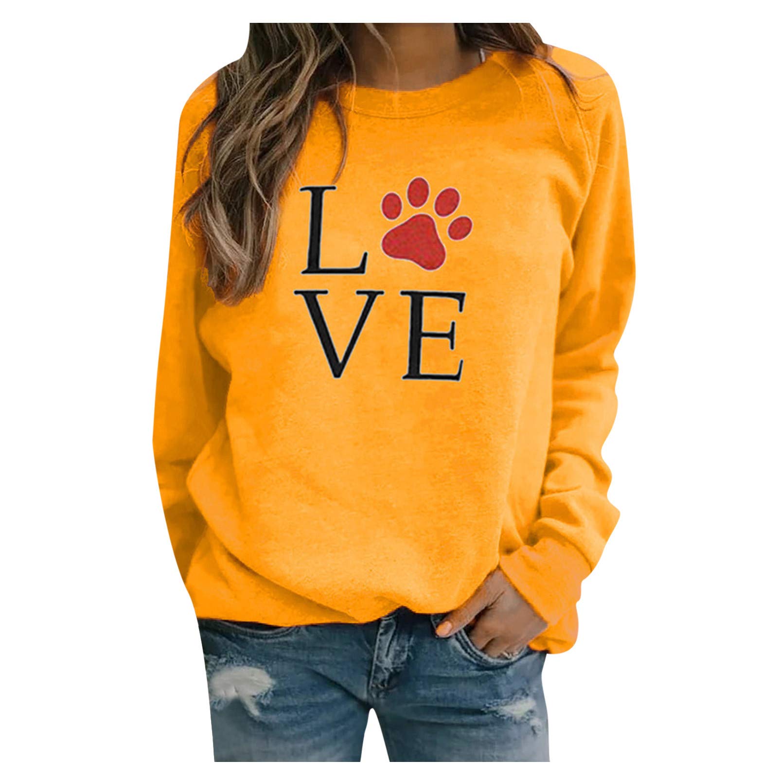 Jahrioiu Women's Heart Print Pullover Hoodie - Casual Loose Fit Long Sleeve Round Neck Blouse | Perfect for Everyday Wear, Lounge & Outdoor Activities