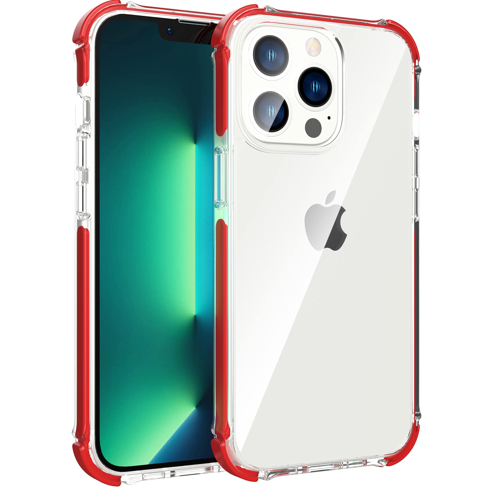 EFS-FONECS iPhone 13 Pro Max Case 6.7 Inch - Crystal Clear Thin Slim Transparent Cover with Shockproof Bumper | Non-Yellowing Durable Protection | Perfect for Everyday Use, Work & Travel (Clear Red)