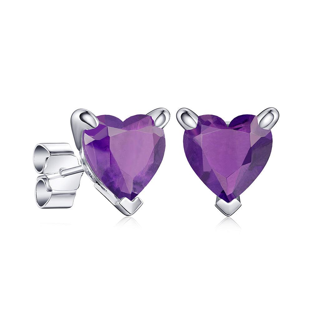 1 CT Heart Shaped Birthstone Stud Earrings - Genuine Gemstone Jewelry for Women, Perfect Gift for Anniversary, Valentine's Day & Mother's Day - Elegant Everyday Wear & Special Occasions