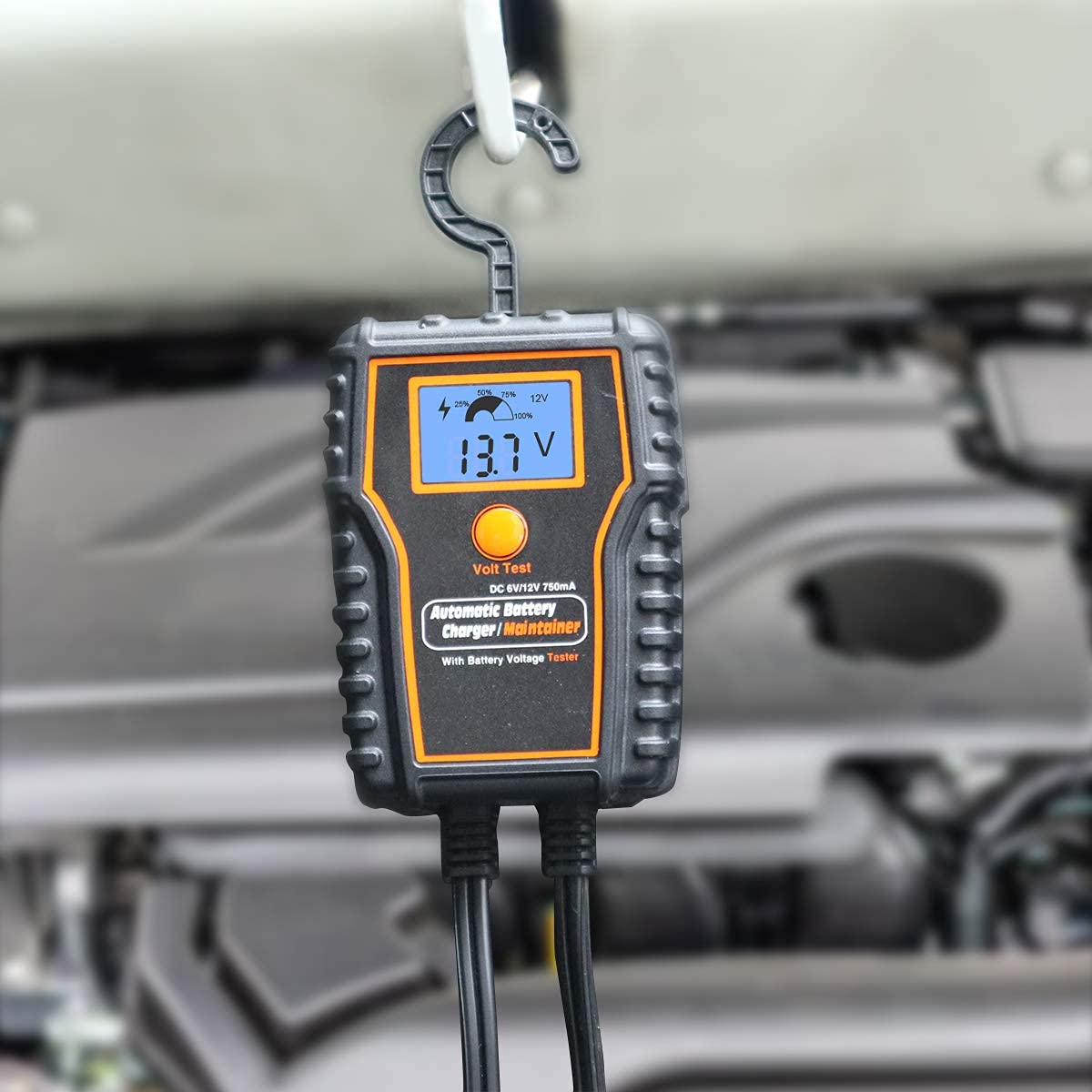 12V 750mA Automatic Battery Trickle Charger & Maintainer with LCD Display - for Motorcycle, ATV, Lawn Mower, Car, Boat - Keep Batteries Charged in Storage & Winter Months