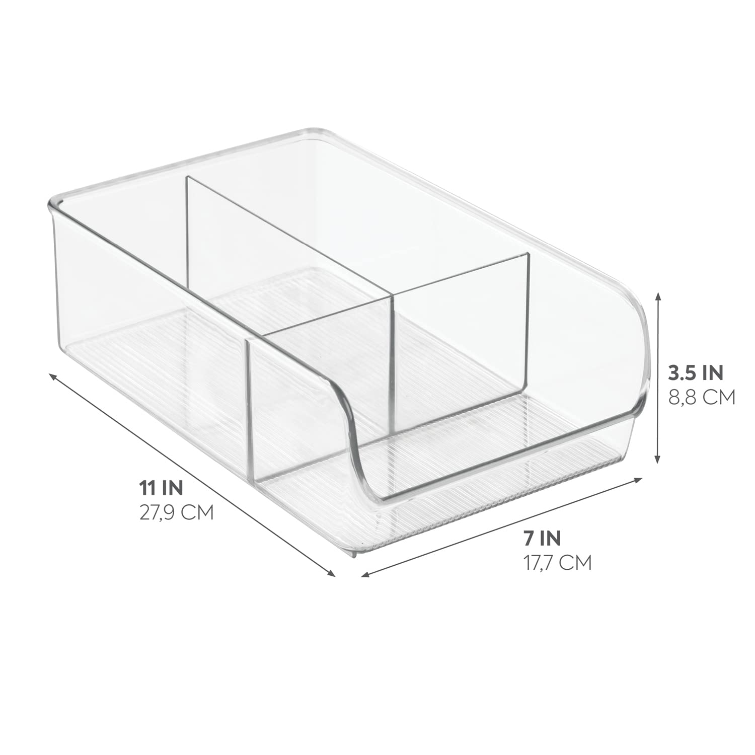 iDesign Linus Plastic Refrigerator & Freezer Storage Organizer Bin - Clear Divided Container for Food, Drinks, Snacks, Produce - 11