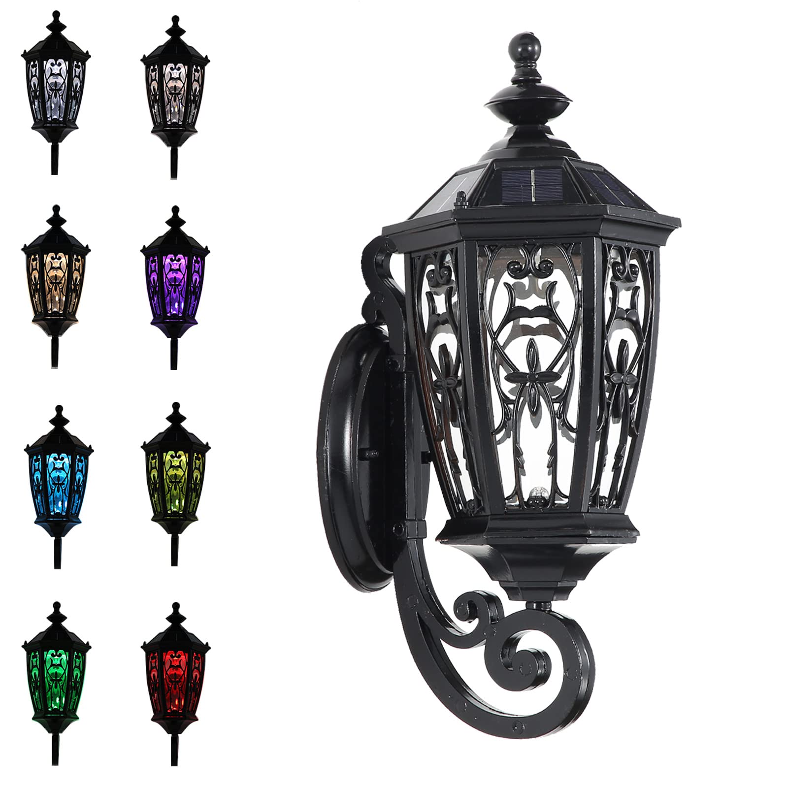 Mikeru Solar LED Waterproof Outdoor Wall Light - 8 Lighting Modes, Dusk to Dawn Sensor, Black - Perfect for Patio, Cottage Gates, Garden Pathways, Hallways & Outdoor Decor