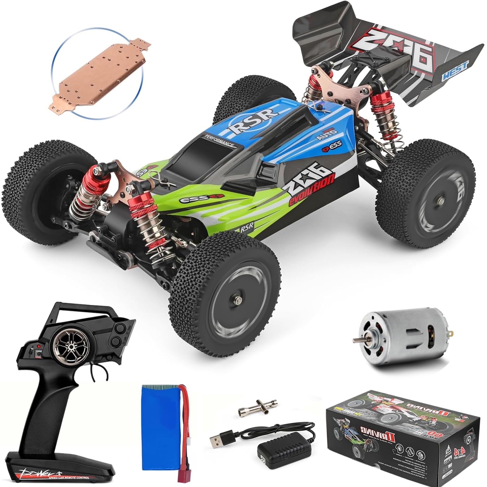 GoolRC WLtoys 144001 1:14 Scale 4WD RC Car - 2.4GHz High Speed Remote Control Off-Road Buggy Truck with 60km/h Speed, RTR Aluminum Alloy Chassis & 550 Motor - Perfect for Adults & Hobbyists (Great for Off-Road Racing, Backyard Driving & RC Car Enthusiasts)
