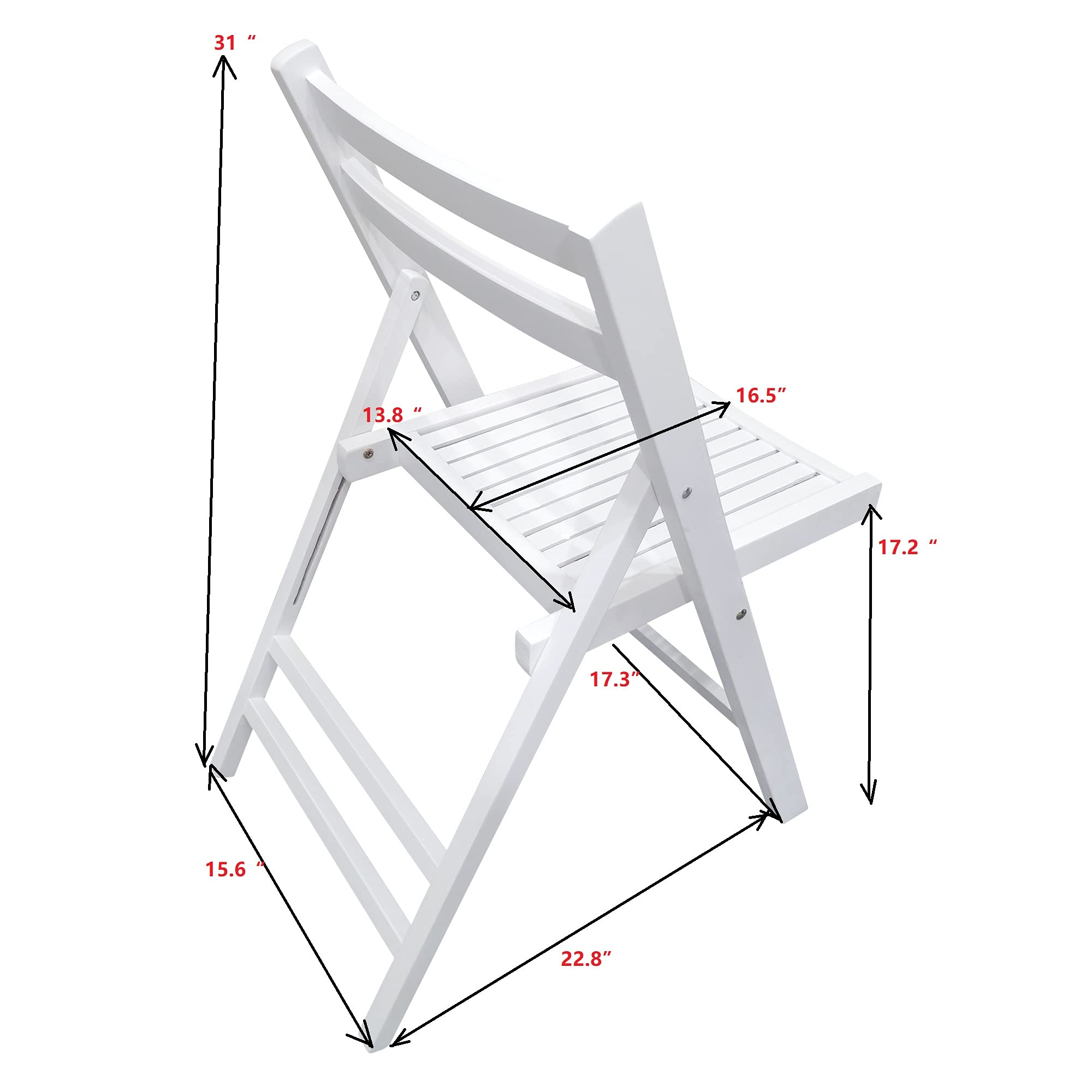 4 Pack Wood Folding Chairs - Portable Stackable Indoor Outdoor Chairs for Wedding, Party, Office, Picnic & Dining - White Commercial Grade Event Seating for Home, Restaurant and Garden Use