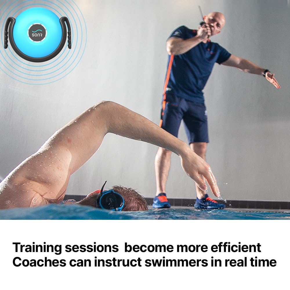 SONR Swim Coach Communicator - Waterproof Bone Conduction Headset with Real-Time Coaching & Metronome for Swimming Training | Ideal for Coaches & Competitive Swimmers (Blue)
