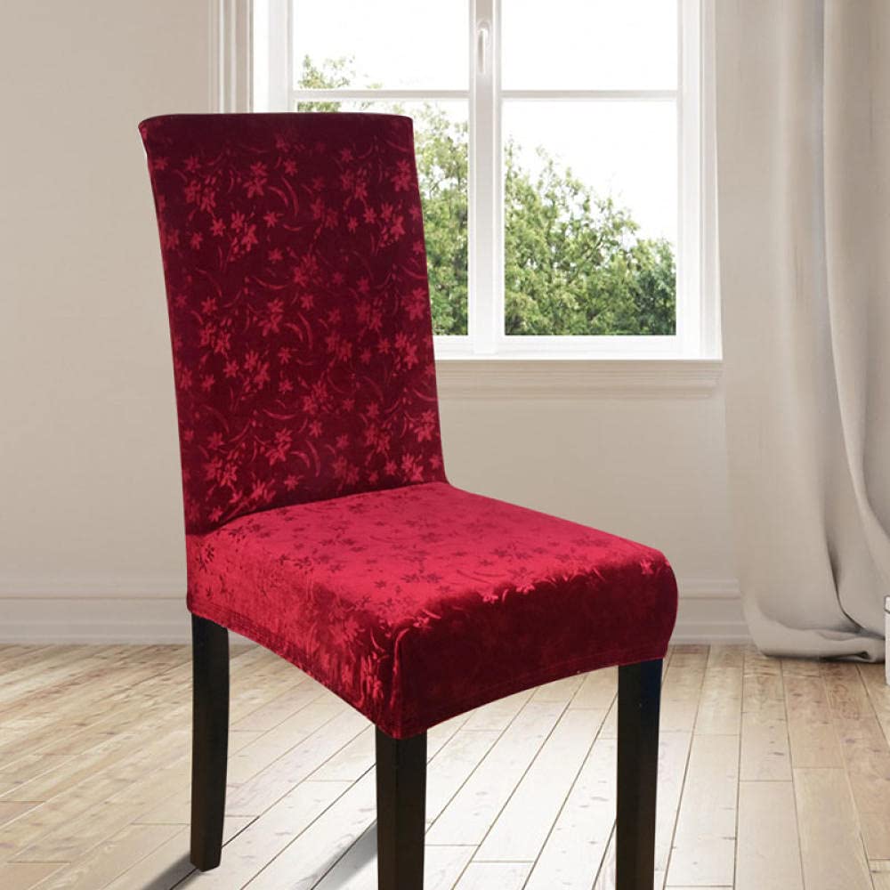 Printed Elastic Dining Chair Slipcovers - Stretchable, Removable & Washable Seat Covers (Crimson) for Kitchen, Dining Room, and Office Chairs