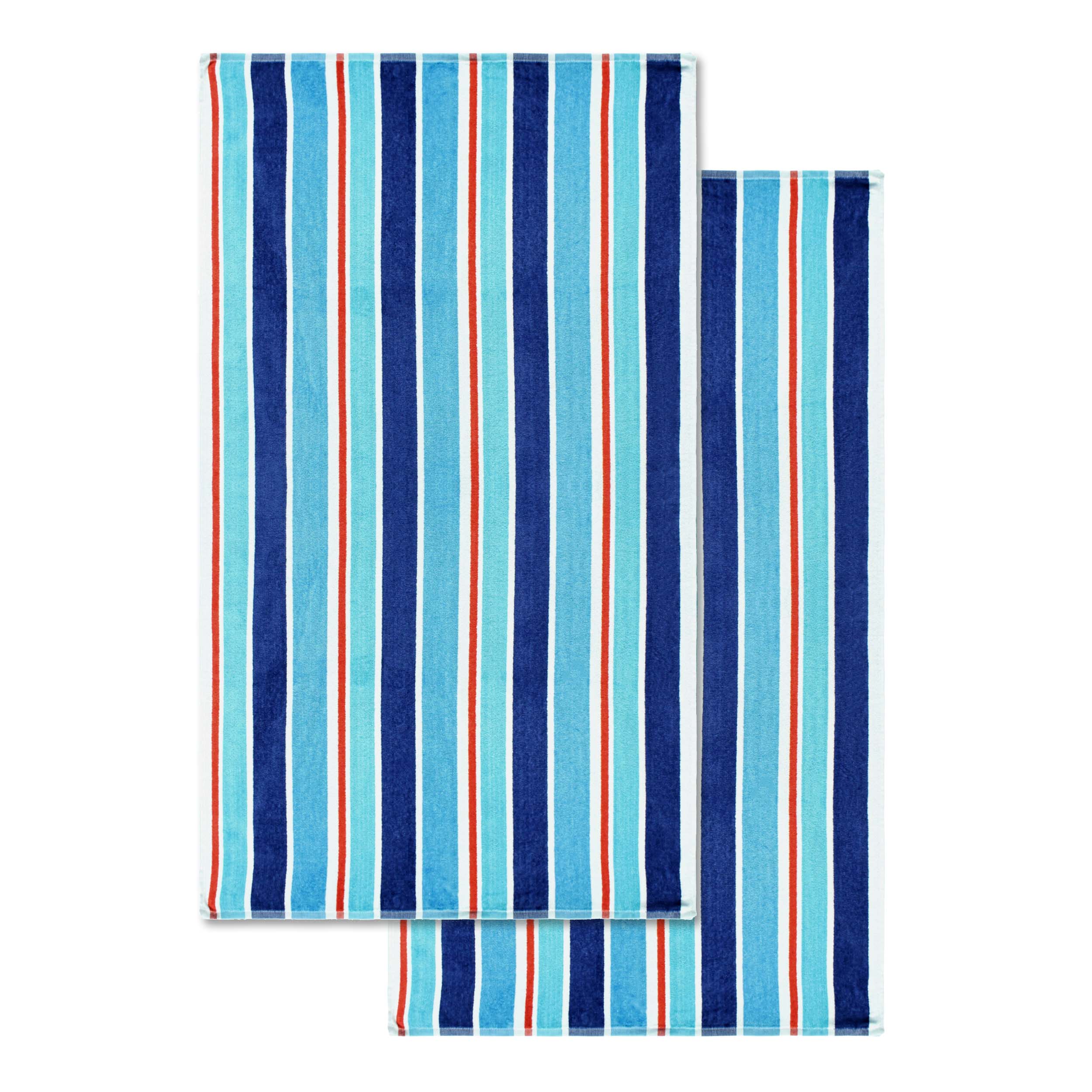 Ocean Stripe Oversized Cotton 2 Piece Beach Towel Set - Soft & Absorbent Bath Towels for Pool, Beach, Gym & Spa - Quick Dry & Lightweight for Travel & Vacation