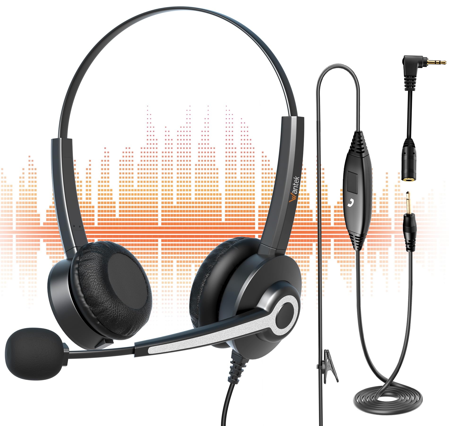 Wantek Noise Cancelling Wired Headset with Mic - 3.5mm to 2.5mm Jack, Ultra Clear Binaural Headphones for Call Center, Laptop, PC, Mobile Phone - Lightweight & Comfortable for Long Work Hours, Online Meetings, and Customer Service Calls