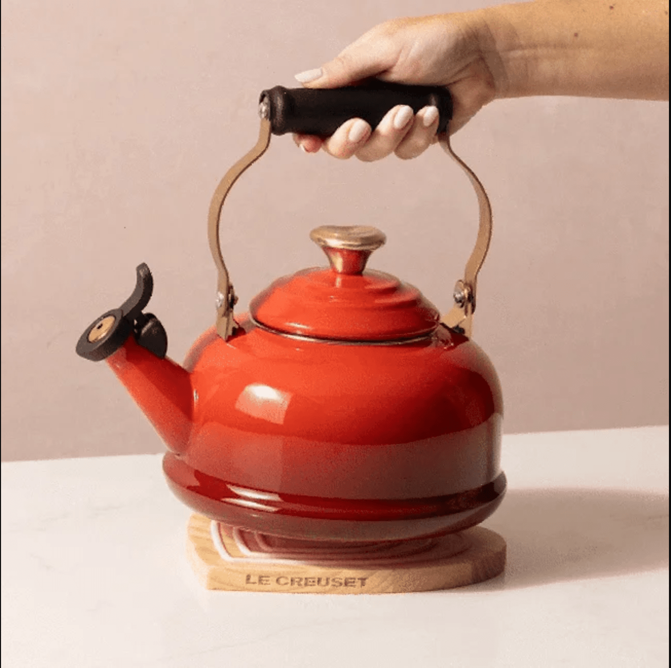 Le Creuset Heart-Shaped Magnetic Wooden Trivet - Heat-Resistant Hot Pot Holder for Kitchen & Dining Table Decor - Perfect for Valentine's Day Gifts & Romantic Dinners
