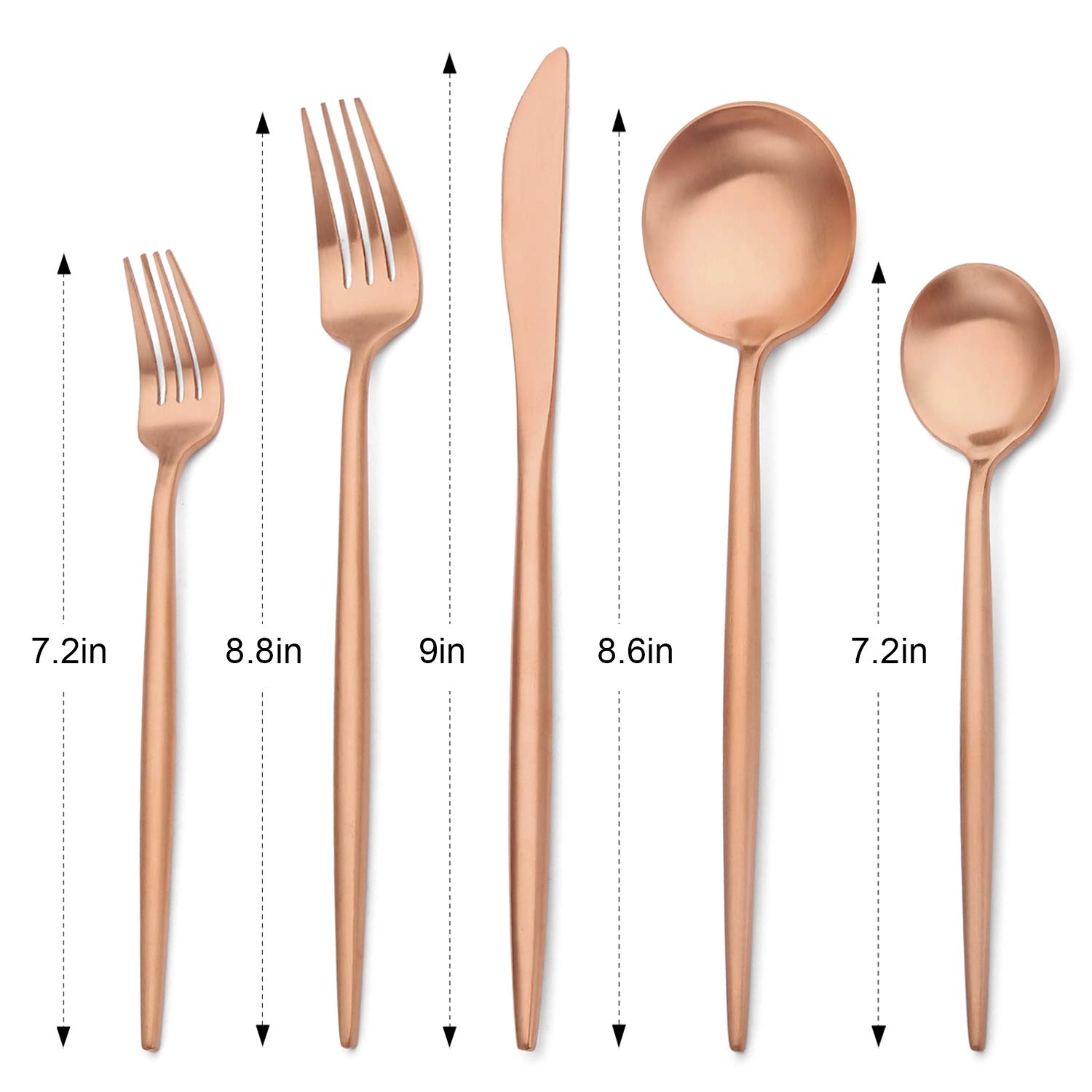 20-Piece Matte Rose Gold Silverware Set - Stainless Steel Satin Finish Flatware Cutlery for 4 People | Elegant Copper-Toned Spoons & Forks | Dishwasher Safe Kitchen Utensils | Perfect for Dinner Parties, Wedding Gifts & Upscale Dining