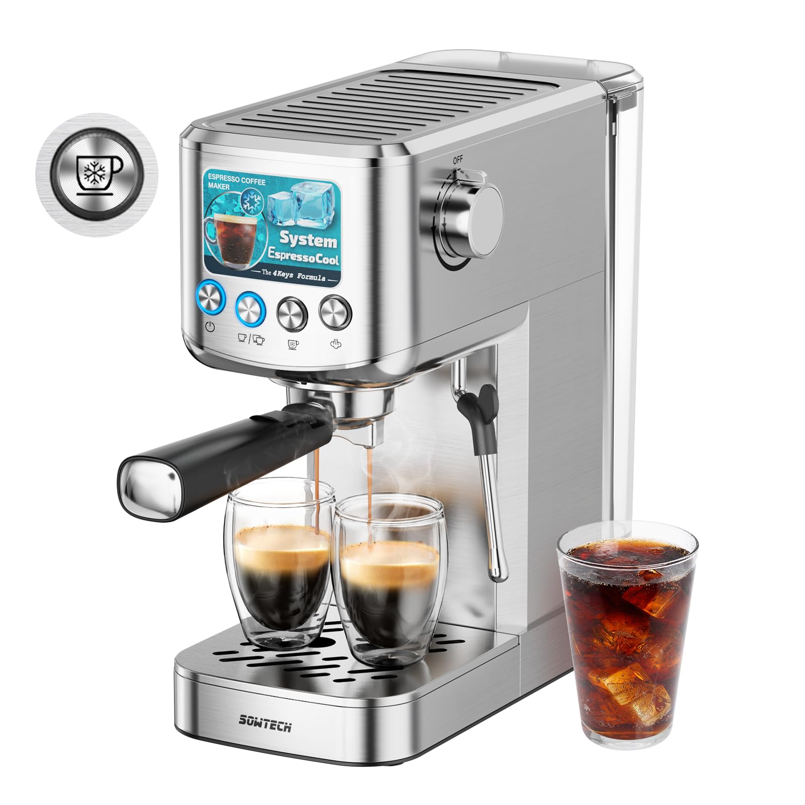 20 Bar Compact Espresso Machine with Milk Frother - Stainless Steel Coffee Maker with 42oz Water Tank for Cappuccino, Latte & Cold Brew - Perfect for Home, Office & Small Cafes (Silver)