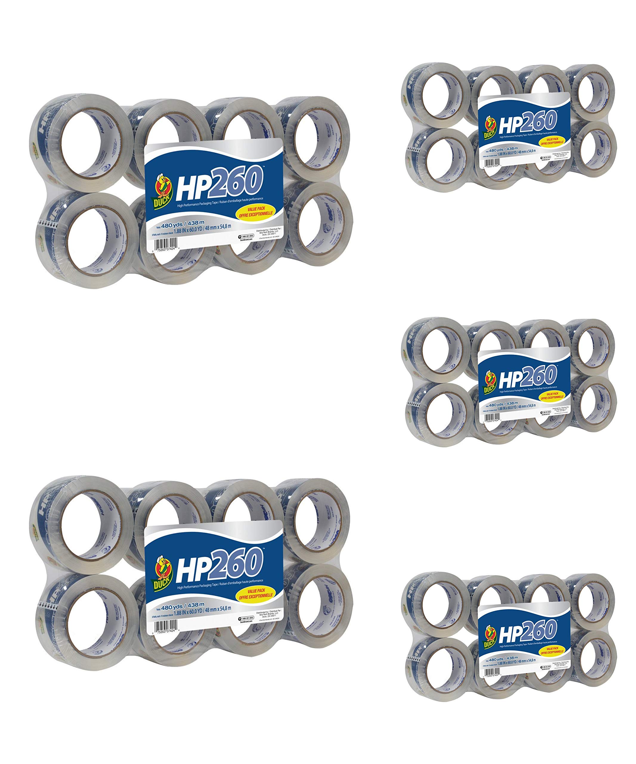 **Duck HP260 Packing Tape Refill, 8 Rolls (1.88 Inch x 60 Yard), Clear Heavy-Duty Shipping Tape for Moving, Sealing Boxes & Packaging – 5 Pack (1067839)**