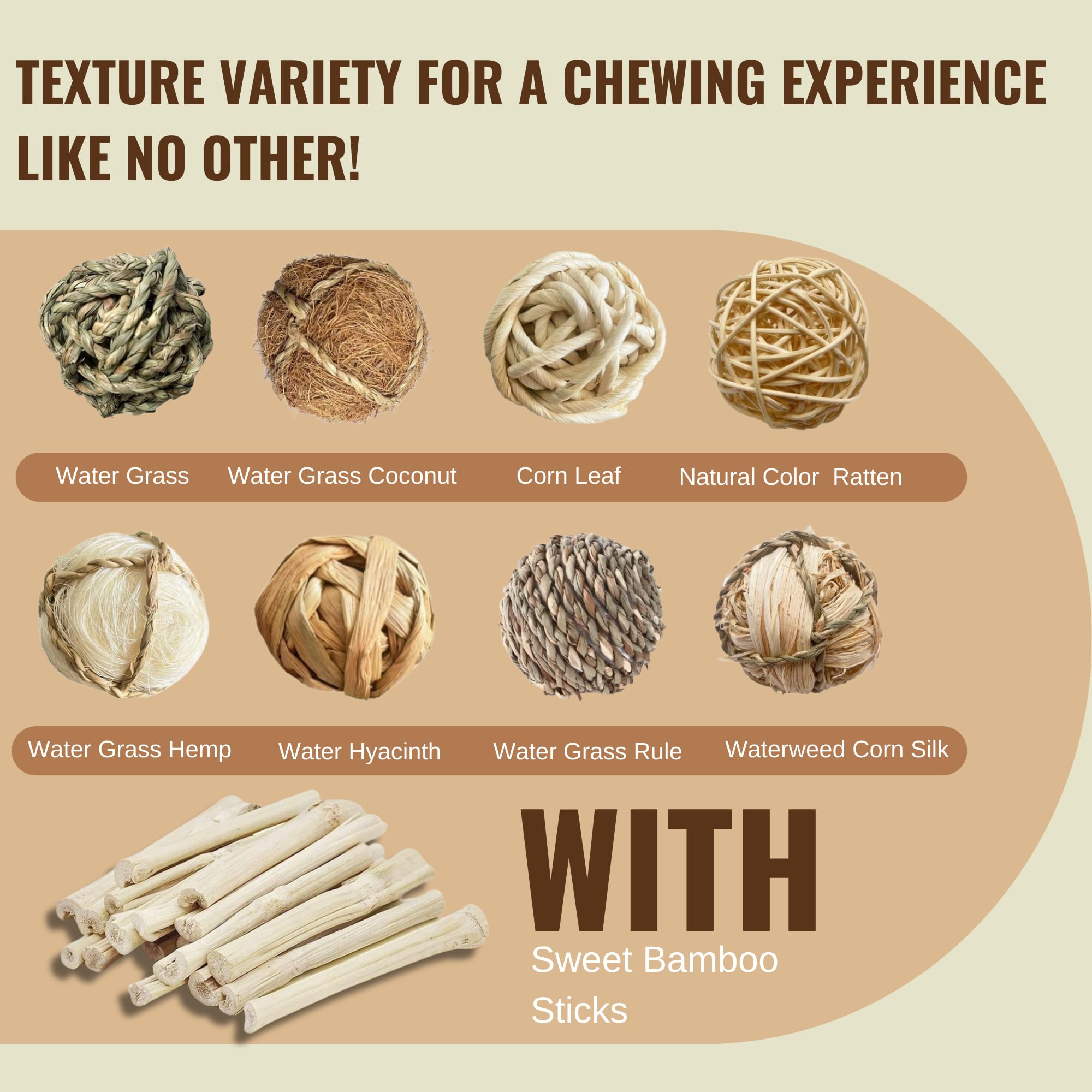 8 Pack Durable Chew Toy Balls & 100g Natural Bamboo Chew Sticks for Small Pets - Rabbit, Chinchilla, Guinea Pig, Hamster, Gerbil, Rat, Mouse - Fun Dental Toys for Boredom Relief & Cage Enrichment (Perfect for Teething & Playtime)