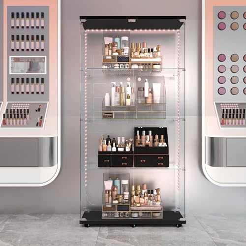 Black 2 Doors 4 Shelves With Light-6