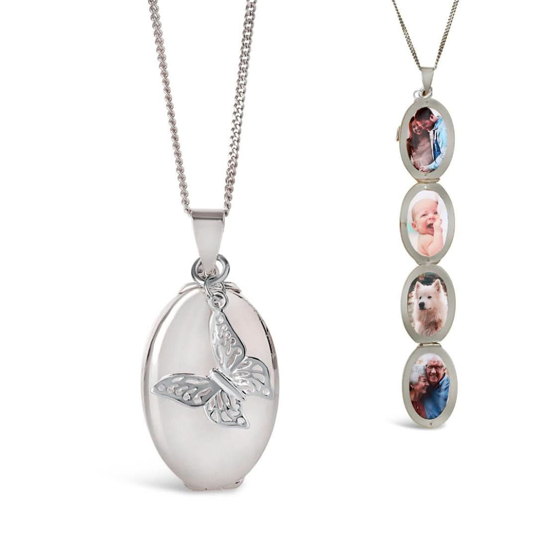 Elegant Silver Oval Butterfly Locket for Photos - Perfect Gift for Valentine's Day, Anniversary & Mother's Day Jewelry