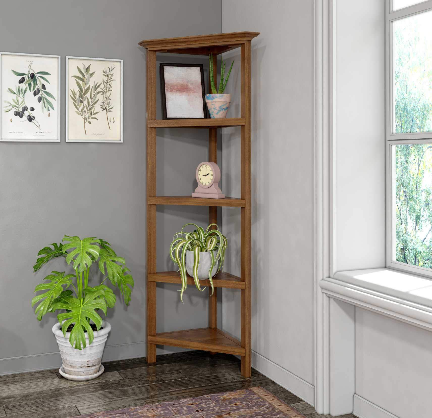 HomeRoots 60 Inch Walnut Bookcase with 4 Adjustable Shelves - Perfect for Living Room, Office & Home Library Storage