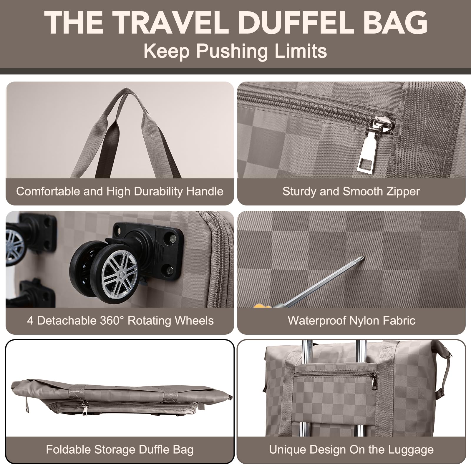 Foldable Travel Duffel Bag with Wheels - Expandable, Lightweight Carry-On Luggage for Women - Perfect for Air Travel, Gym, Weekend Trips & Outdoor Adventures