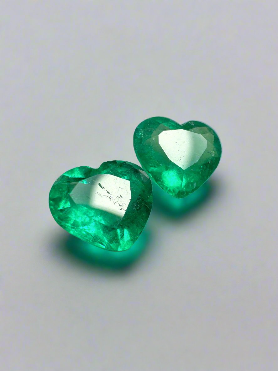 3.48tcw 8x9 Matching Emerald Hearts - Vivid Muzo Green Natural Colombian Emeralds for Engagement Rings & Anniversary Gifts