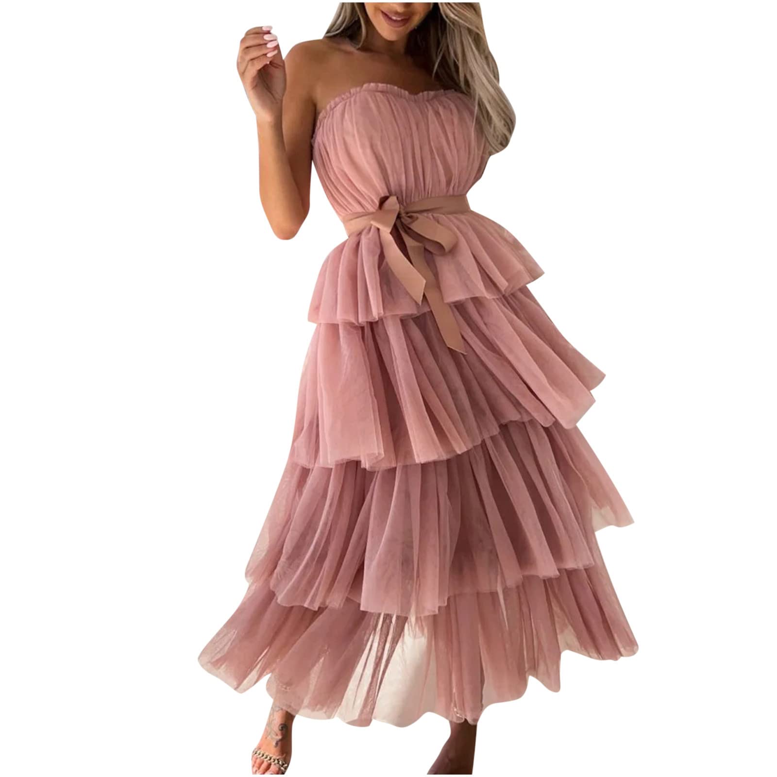 Elegant Women's Tulle Sleeveless Long Dress - Solid Mesh Princess A-Line Gown for Prom, Wedding, Party & Special Occasions