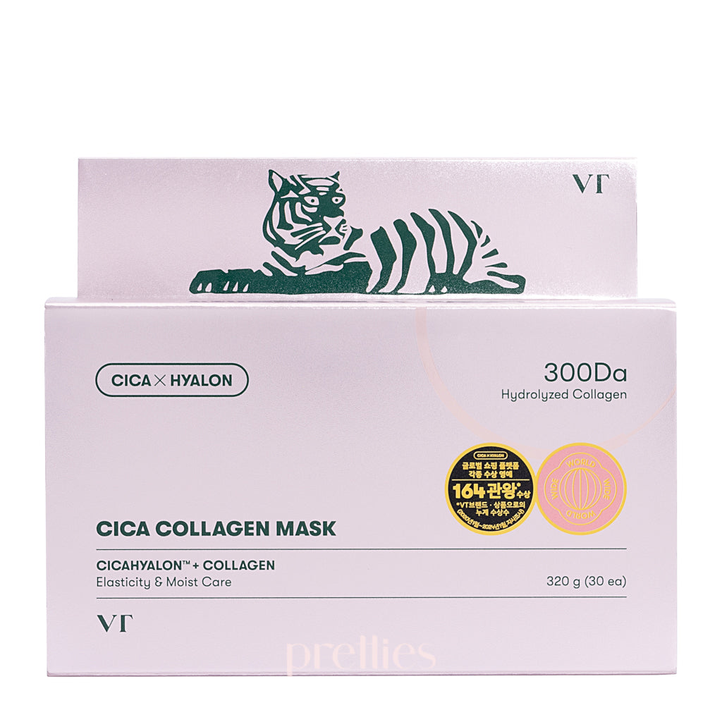 VT Cica Collagen Face Mask 30 Sheets (320g) - Korean Skincare for Hydration & Repair - Perfect for Dry Skin & Post-Workout Recovery