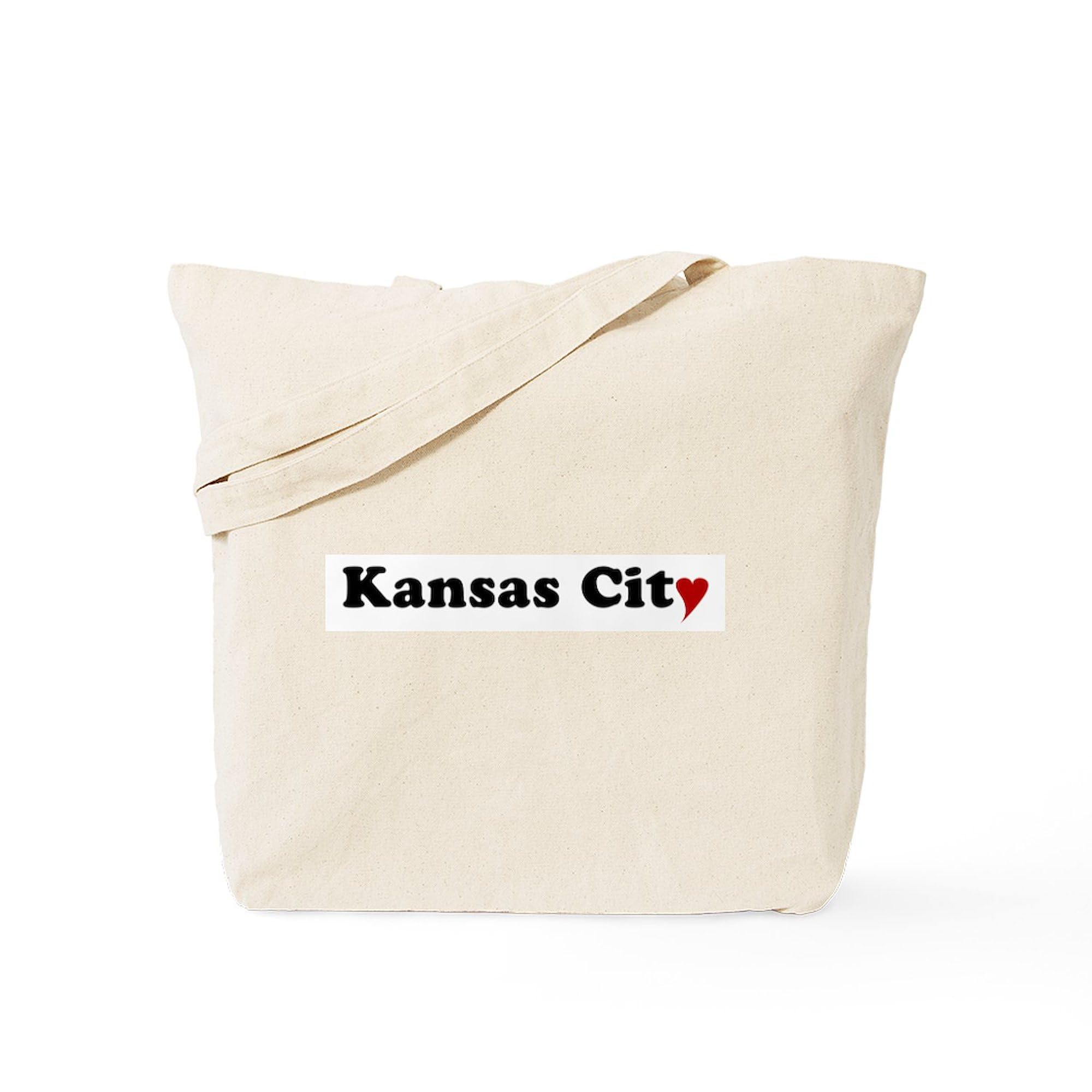 Kansas City With Heart Tote Bag - Natural Canvas Reusable Shopping Bag for Groceries, Beach & Everyday Use