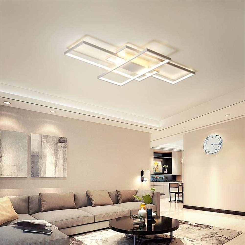 Modern LED Ceiling Light Flush Mount Square Fixture - Dimmable with Remote Control, Acrylic Shade White Chandelier - Perfect for Living Room, Dining Room, Bedroom, Bathroom, Kitchen & Restroom Lighting