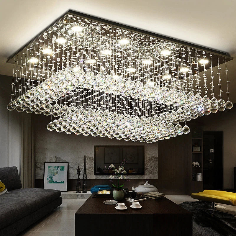 Modern Raindrop Crystal Rectangle Chandelier - Elegant Dining Room Lighting Fixture for Home Decor & Wedding Venues