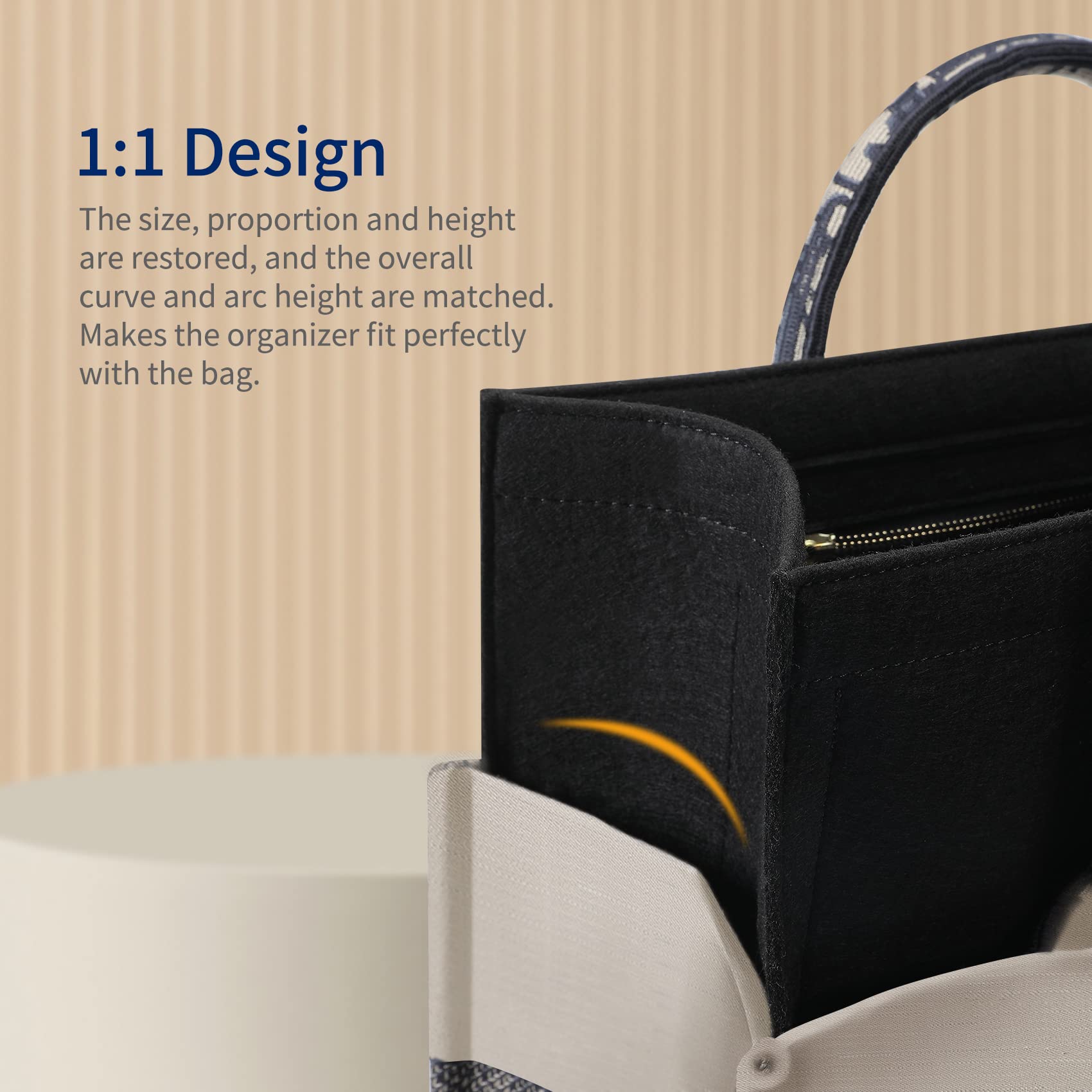 Premium Tote Bag Organizer Insert - Large Size Handbag Inner Storage with Zipper for Book Tote Bags | Felt Liner Compartment Organizer (Black, XL) | Perfect for Travel, Work & Daily Organization
