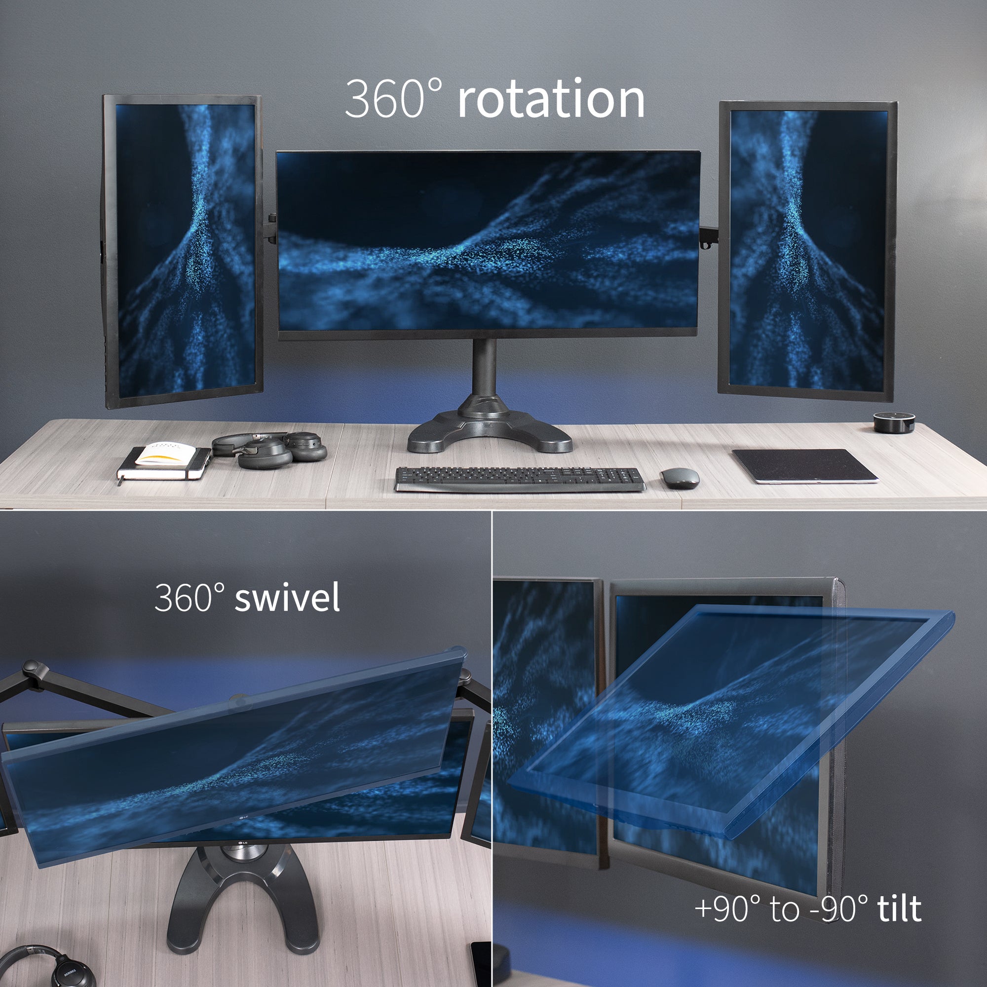 Triple Monitor Stand for 23 to 32 Inch Screens - Adjustable Desk Mount for 3 Monitors - Perfect for Gaming, Office Work & Home Setup