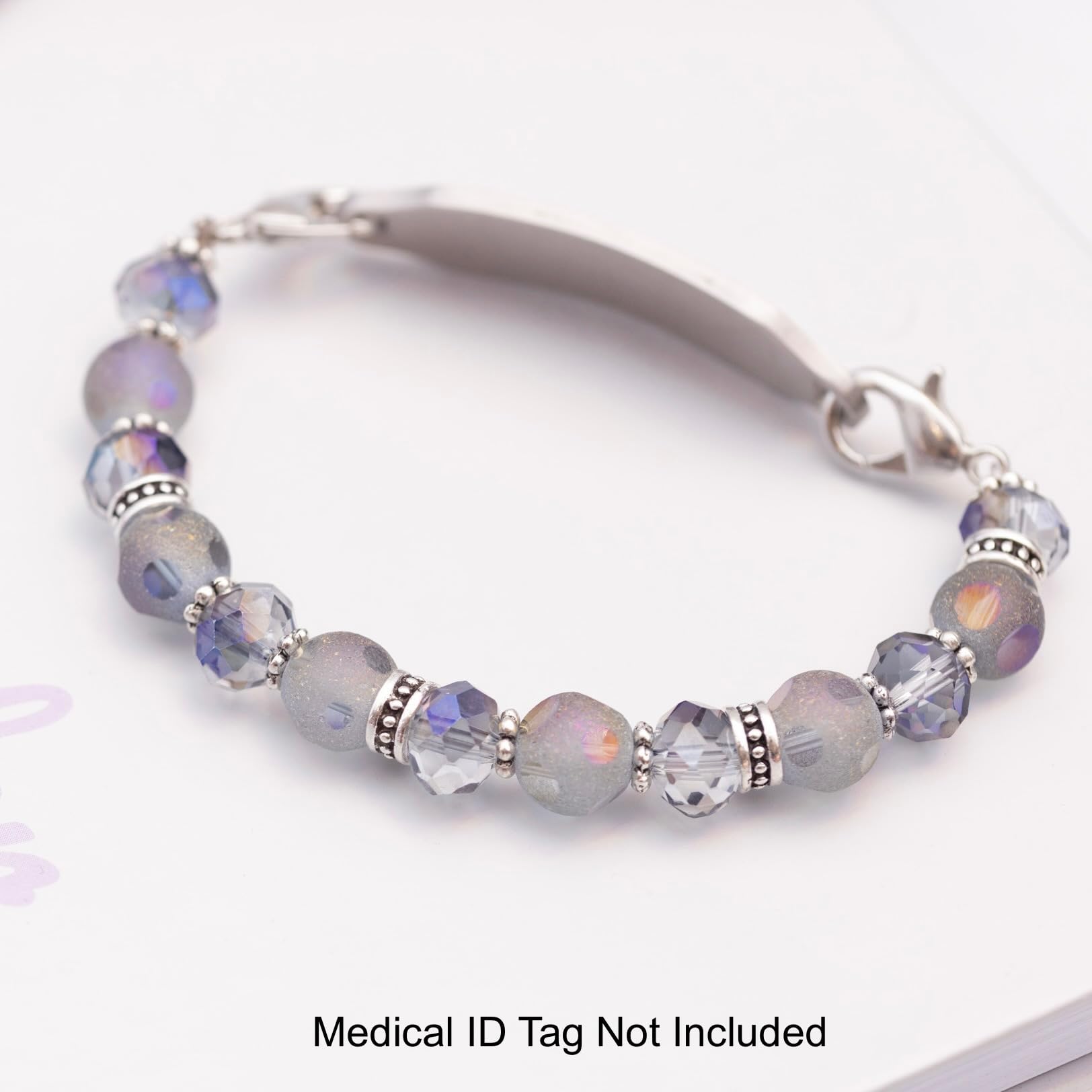 Stretch Medical Alert Bracelet Replacement Band - Interchangeable Beaded Style for Medical ID (Galaxy Metallic, Average 5.5