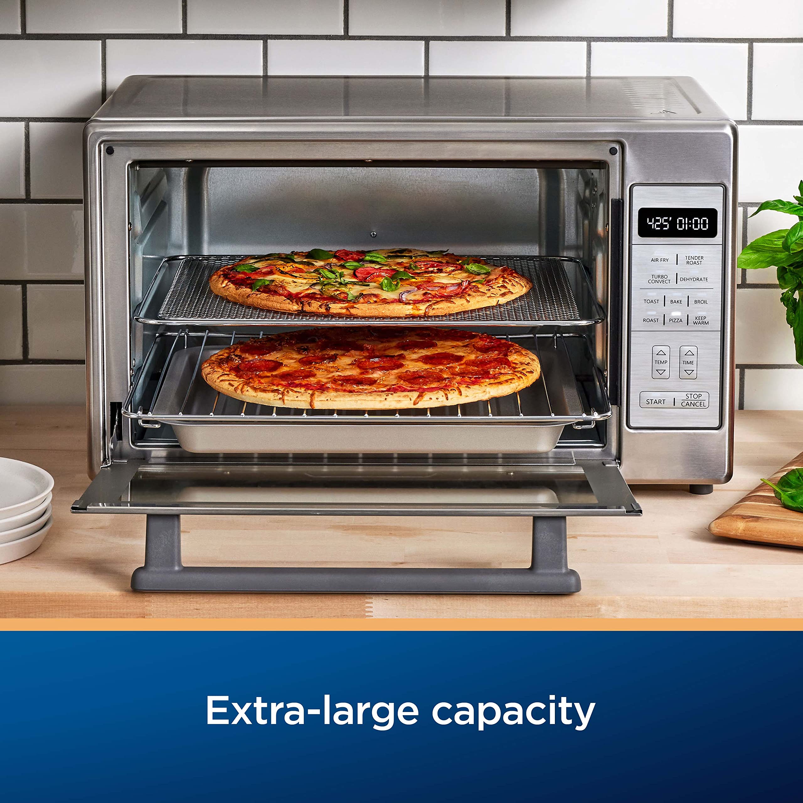 Oster Extra-Large 10-in-1 Air Fryer Oven with 12QT Capacity - Stainless Steel Countertop Convection Toaster Oven - Bake, Roast, Broil, Dehydrate - Fits 2 Large Pizzas - Perfect for Holiday Hosting, Family Dinners & Meal Prep