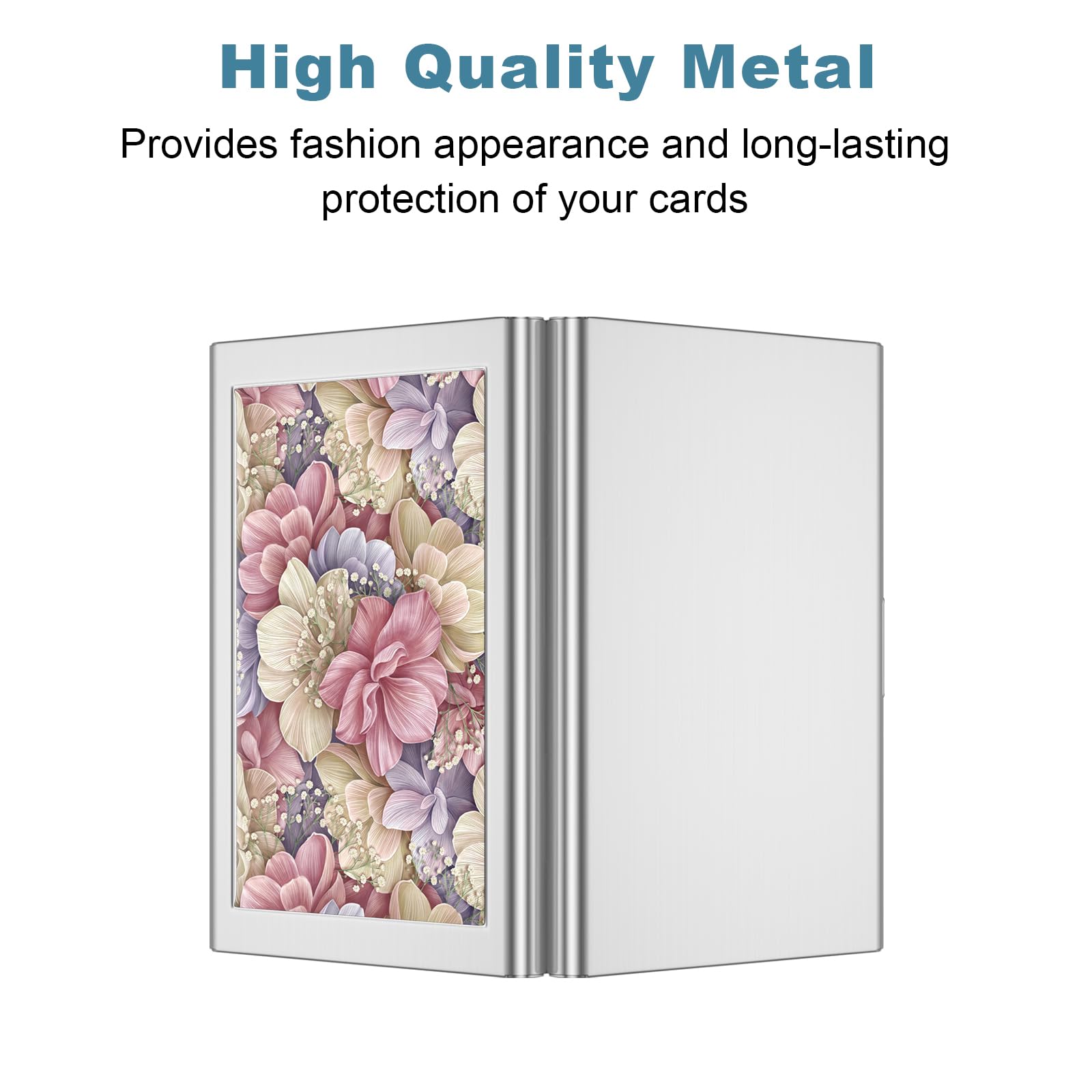 Rouidr Slim RFID Metal Credit Card Holder - Small Wallet for Business Cards & ID - Stylish Floral Design for Women & Men | Perfect for Travel, Office & Everyday Use